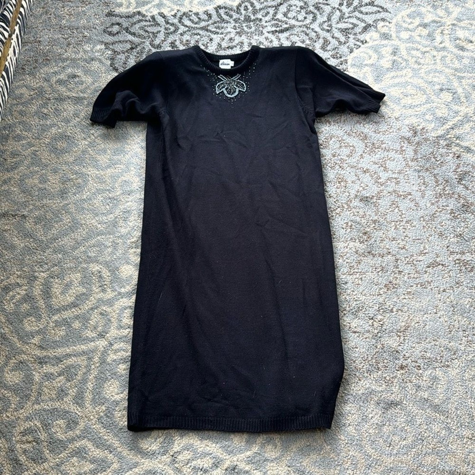 Vintage Darian Beaded Sweater Midi Dress Black Large