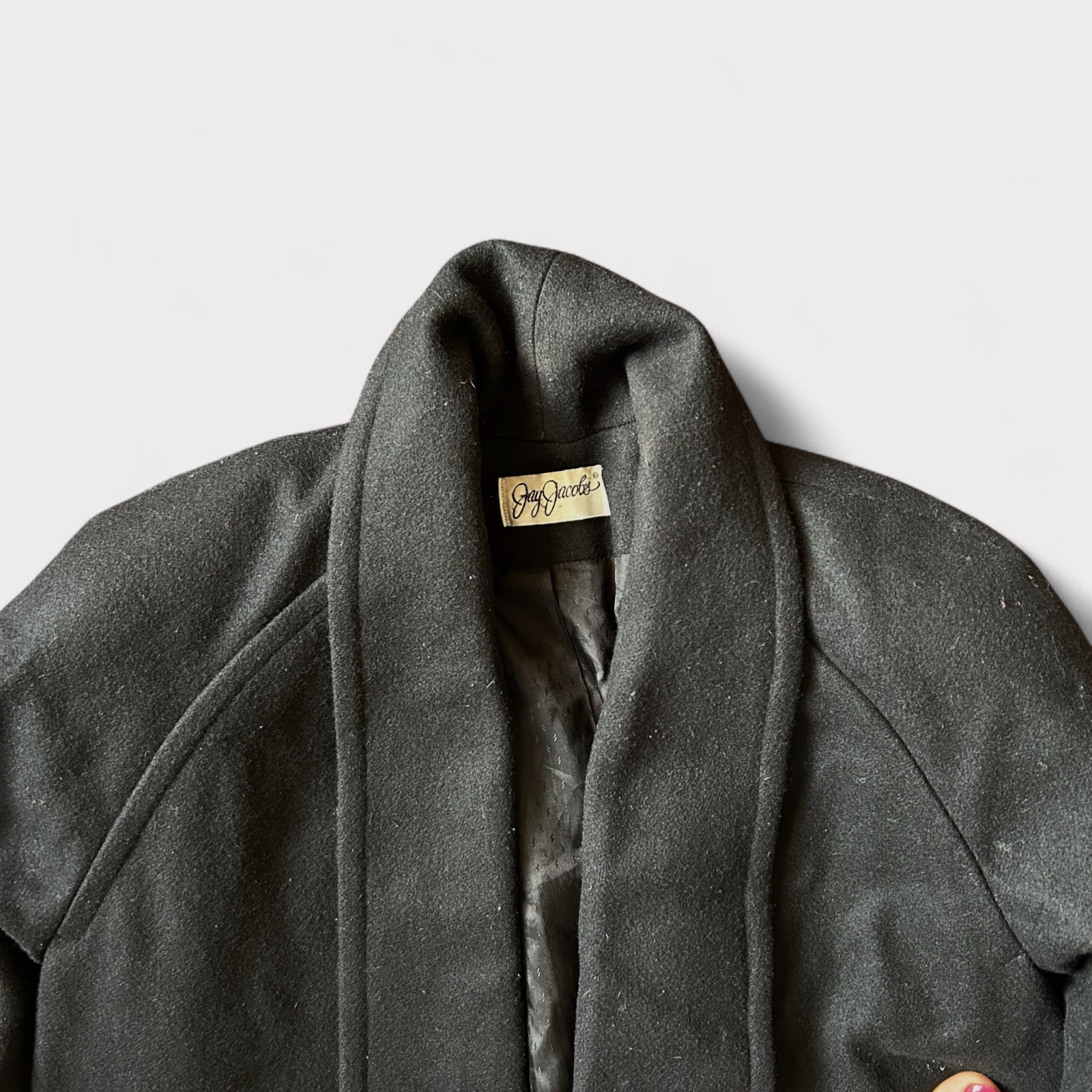 Vintage Jay Jacobs Large Black Wool Drape Winter Coat 1980s L