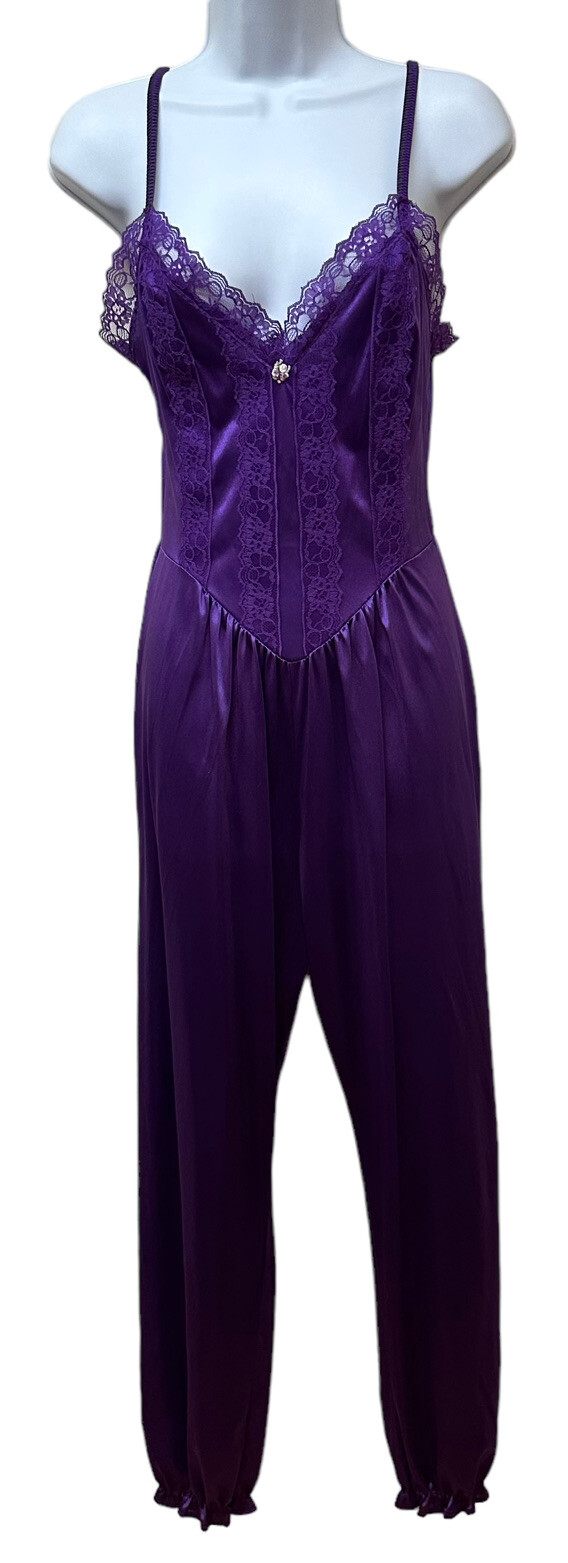 Lady Cameo Nylon Satin Negligee Jumpsuit PJ’s Loungewear Jeannie Leg Size S