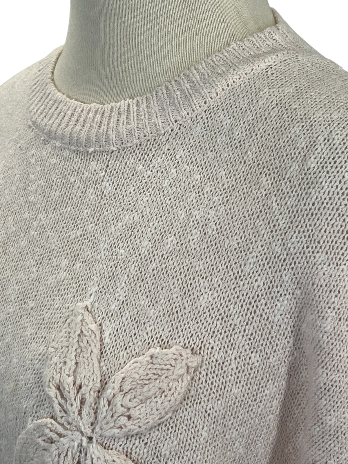 Vintage Pink Knit S/S Cotton Ramie Pullover Crew Neck Casual Sweater