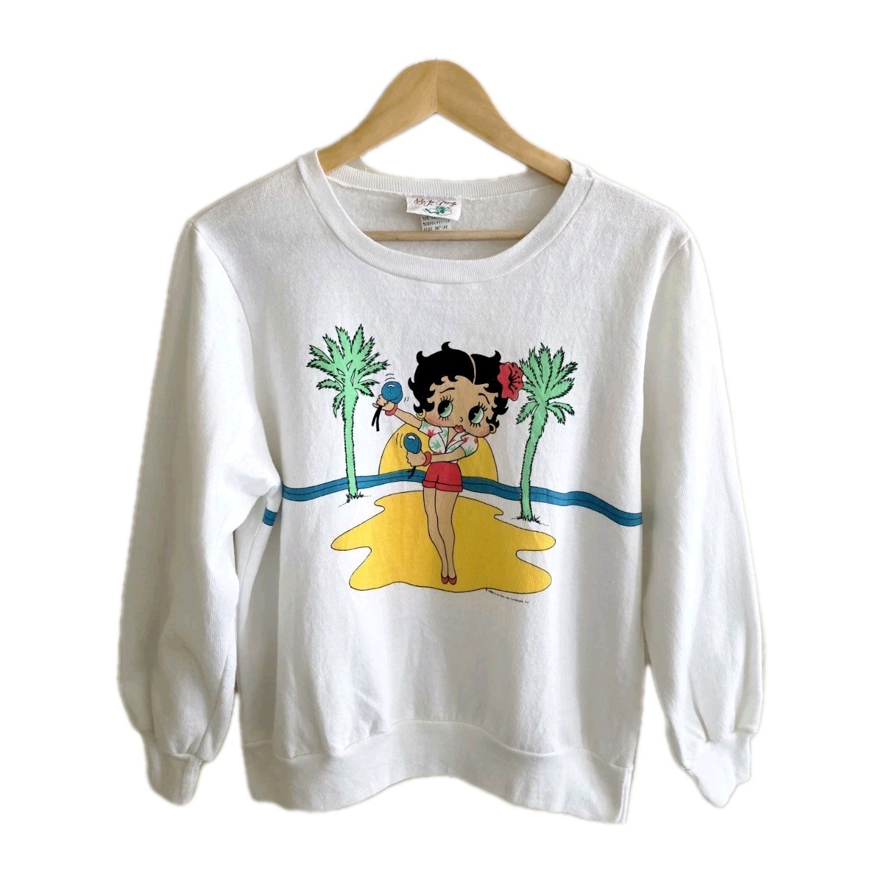 Vtg 1984 Betty Boop White Sweatshirt 80s Beach BJ Frog Medium Sz38 USA Medium