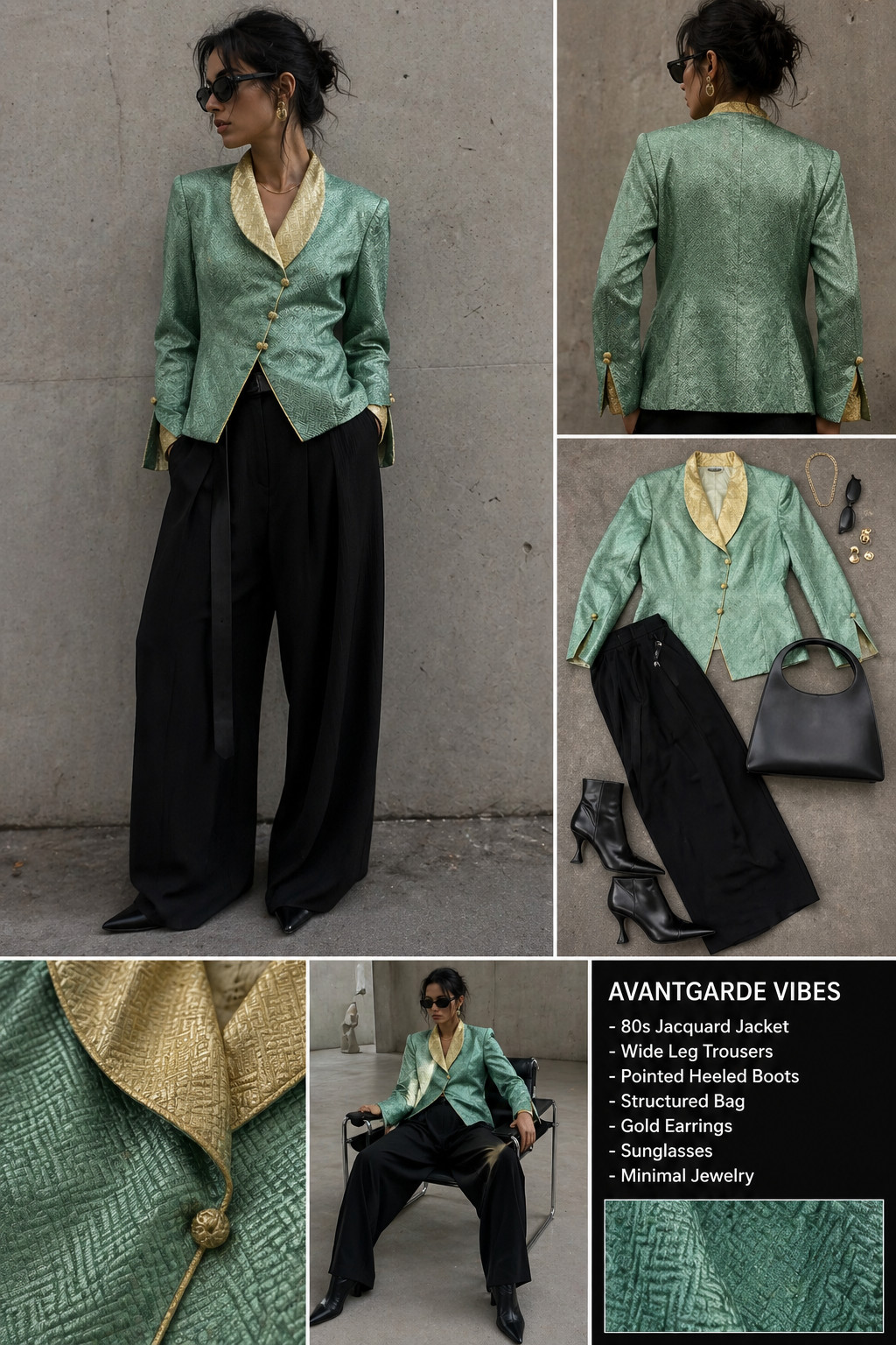Rare Vintage Couture Jacquard Jacket Mint Gold Art Deco Avant Garde 80s Size 40/42