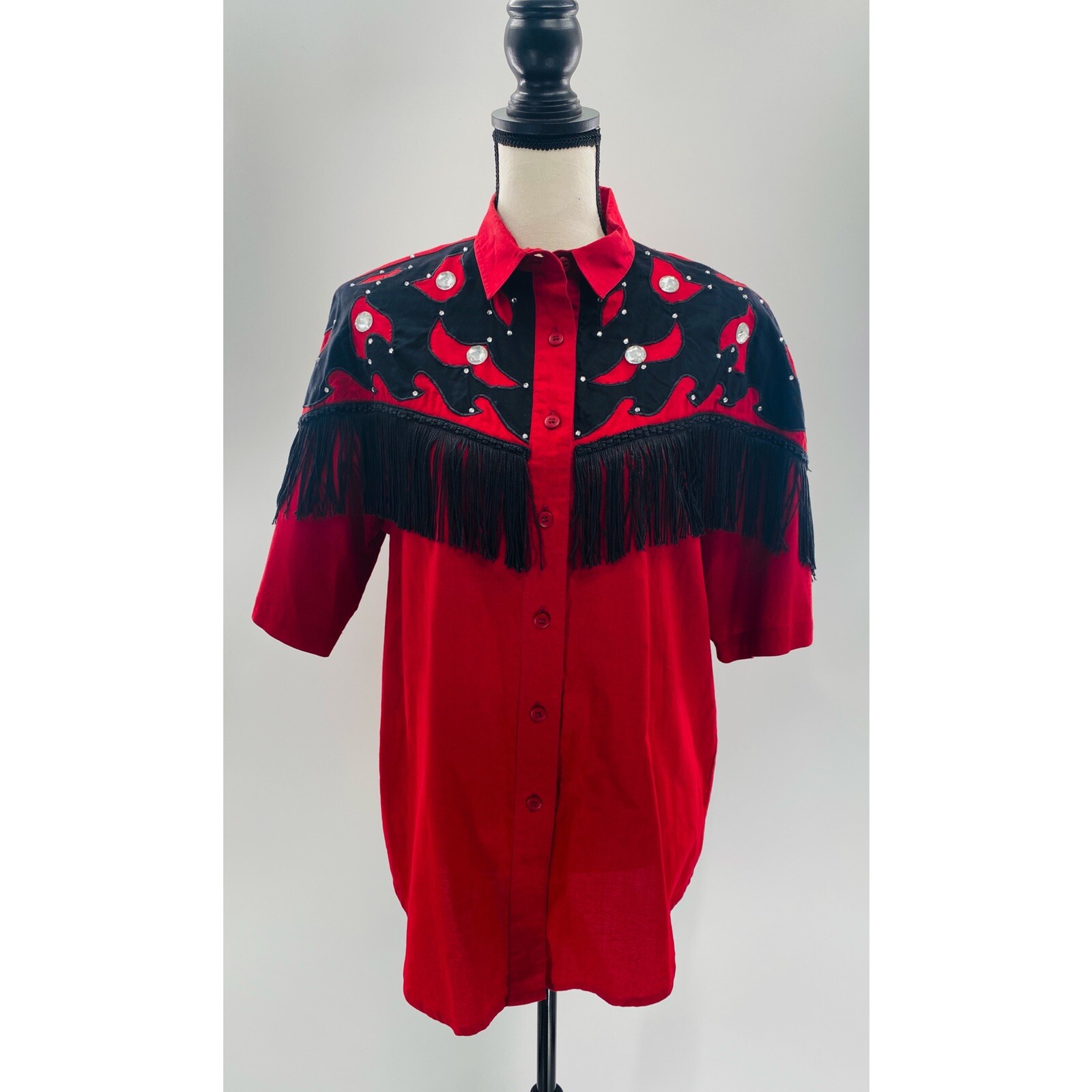 Southwest Canyon Vintage Western Red Fringe and Rhinestone Copyright 1993 Shirt
