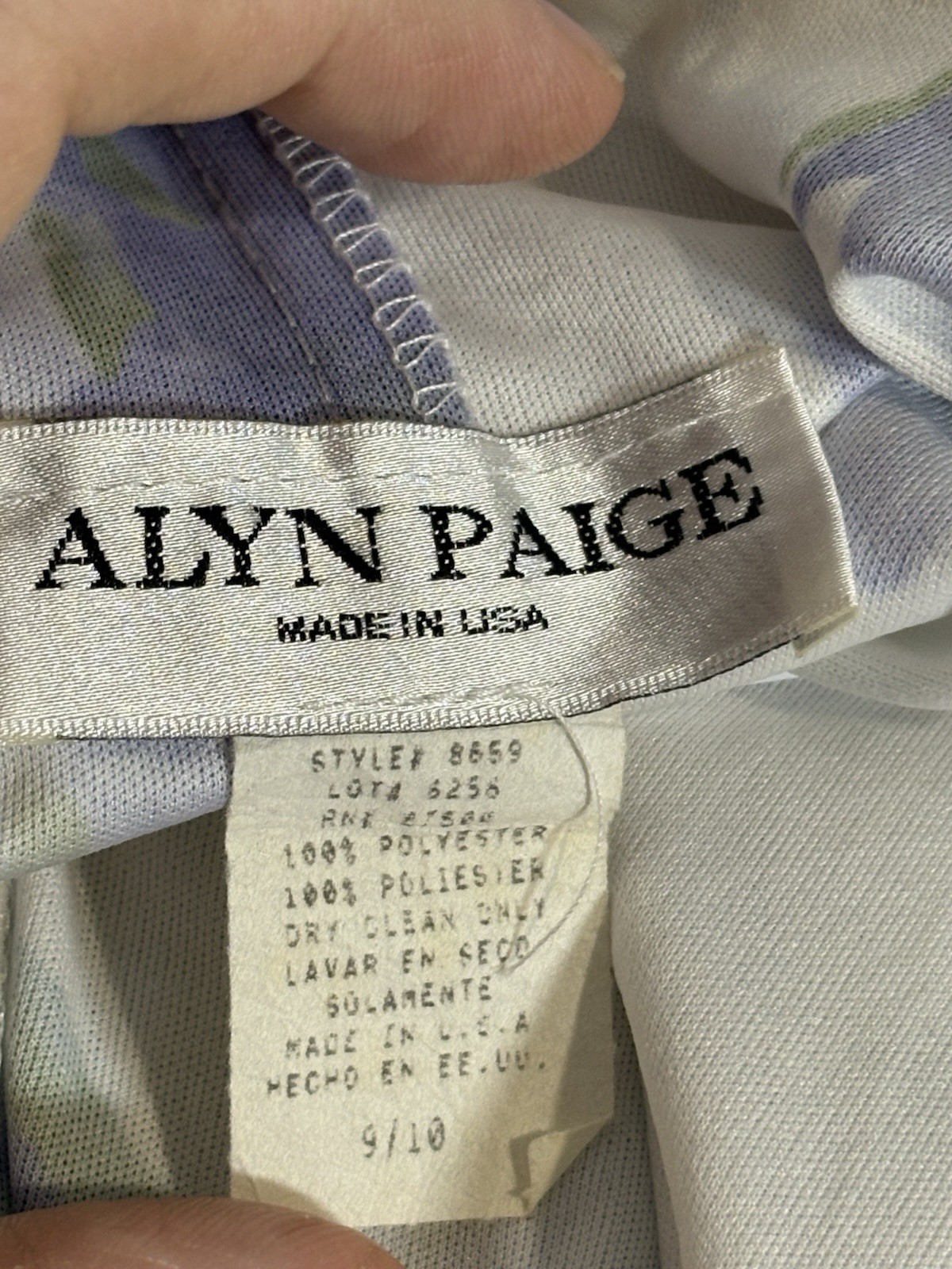 Vintage 90s Alyn Paige Floral Chiffon Dress USA Blue White Size 9/10