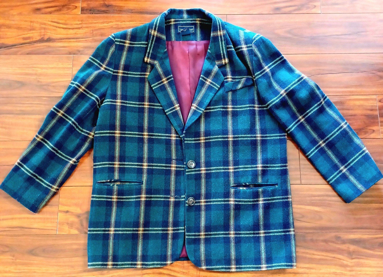 Vintage Blazer Women’s Size 16 Green Plaid Tartan Wool Laura Scott Scholar