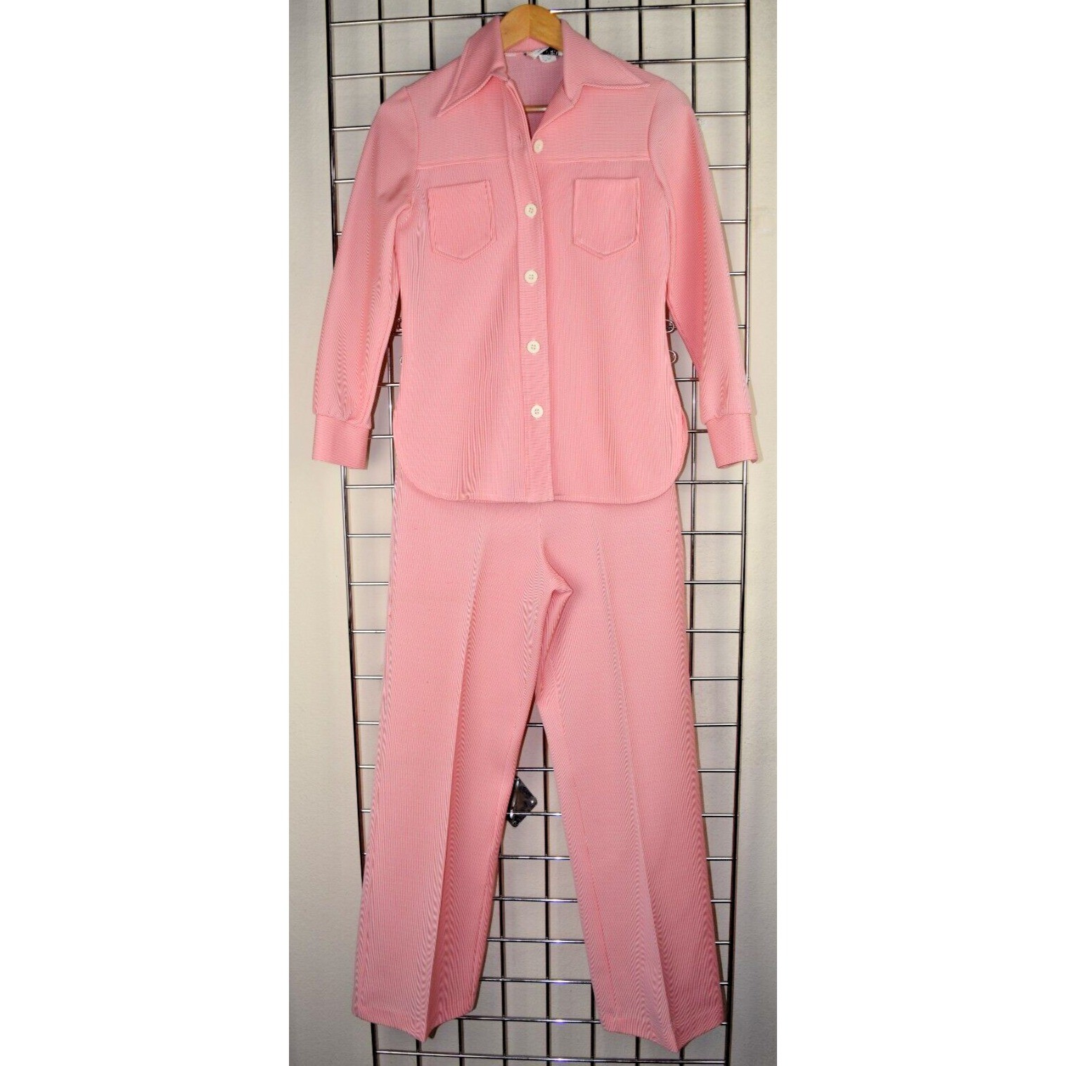 Vintage Top Pants Set Ecco Bay Size S 70s Red White Candy Stripe Polyester