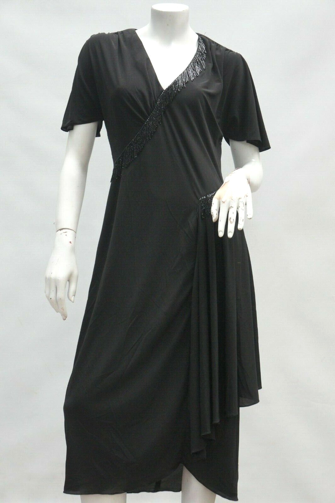 Vintage 30s Style Black Beaded Fringe Dress