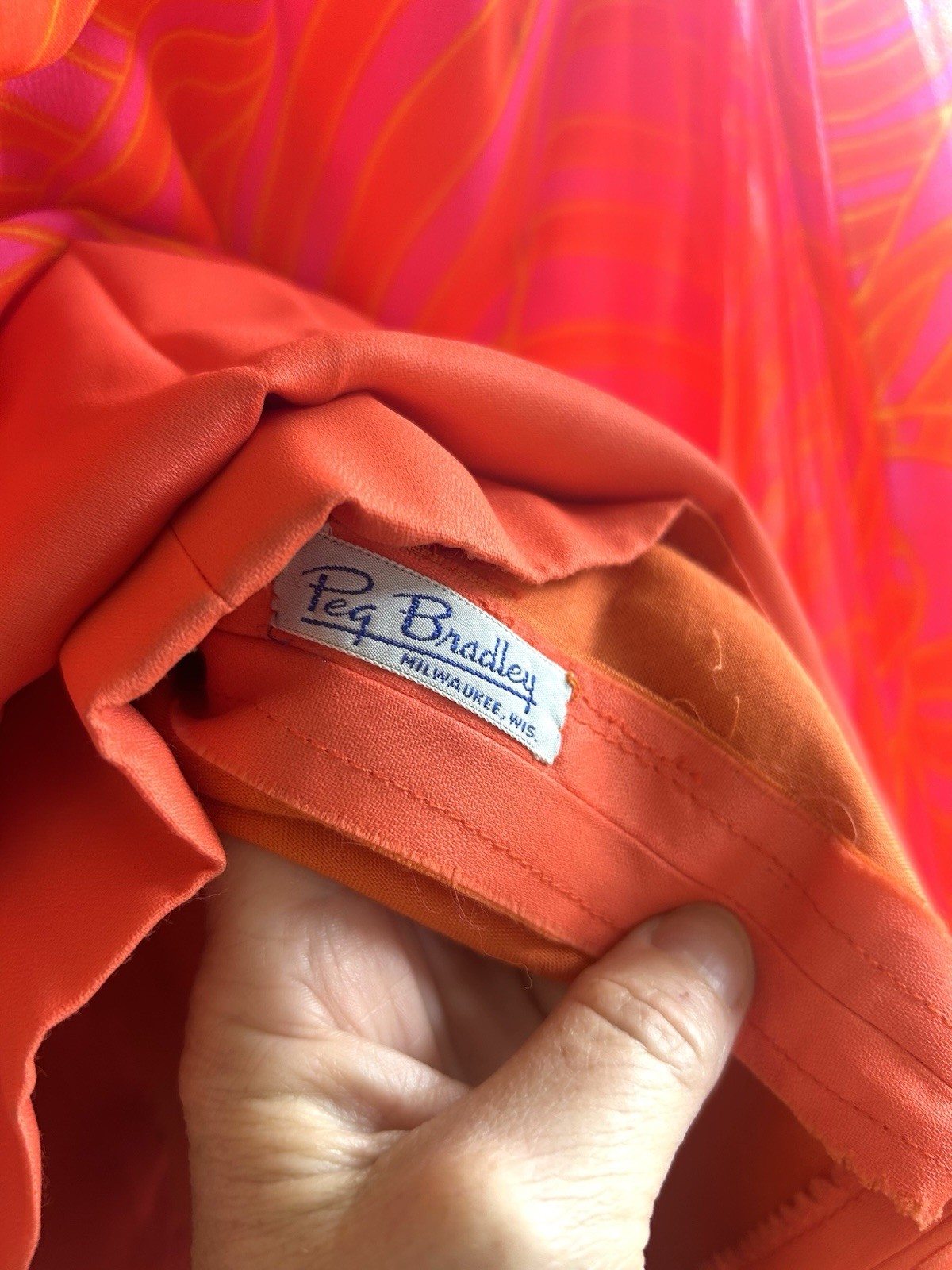 Vintage 60s Pavilion for I. Magnin Bright Pink Orange Patterned Maxi Gown