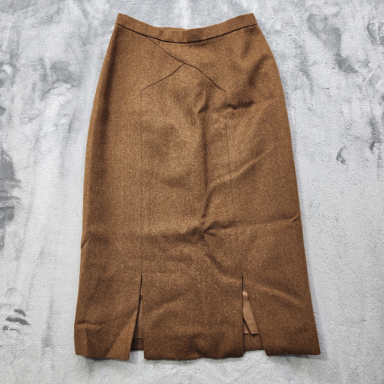 Vintage Neiman Marcus Anne Klein Skirt Womens S Brown Wool Pencil Lined Preppy