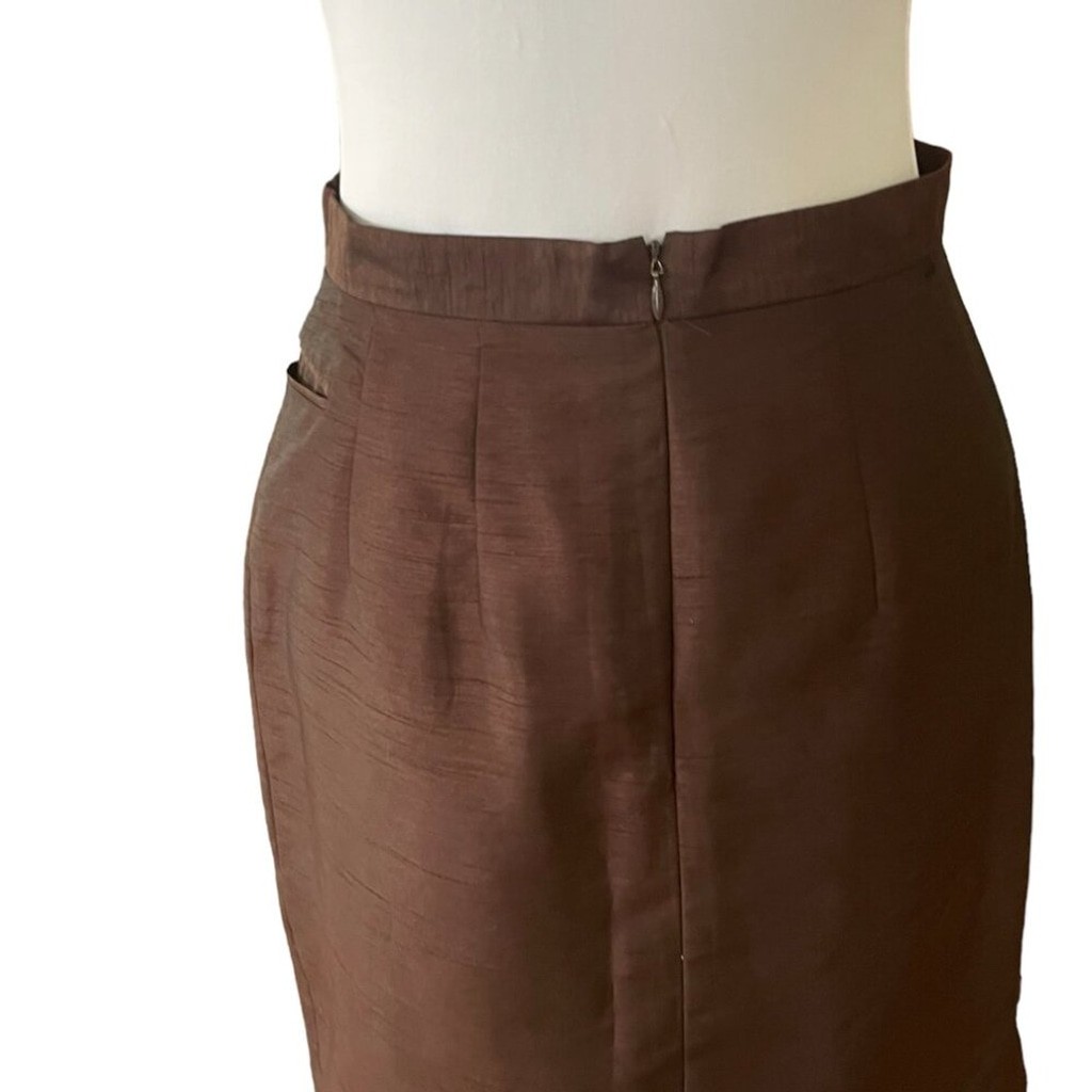 Vintage Harve Bernard Collection Brown Textured Satin Pencil Skirt Size 6