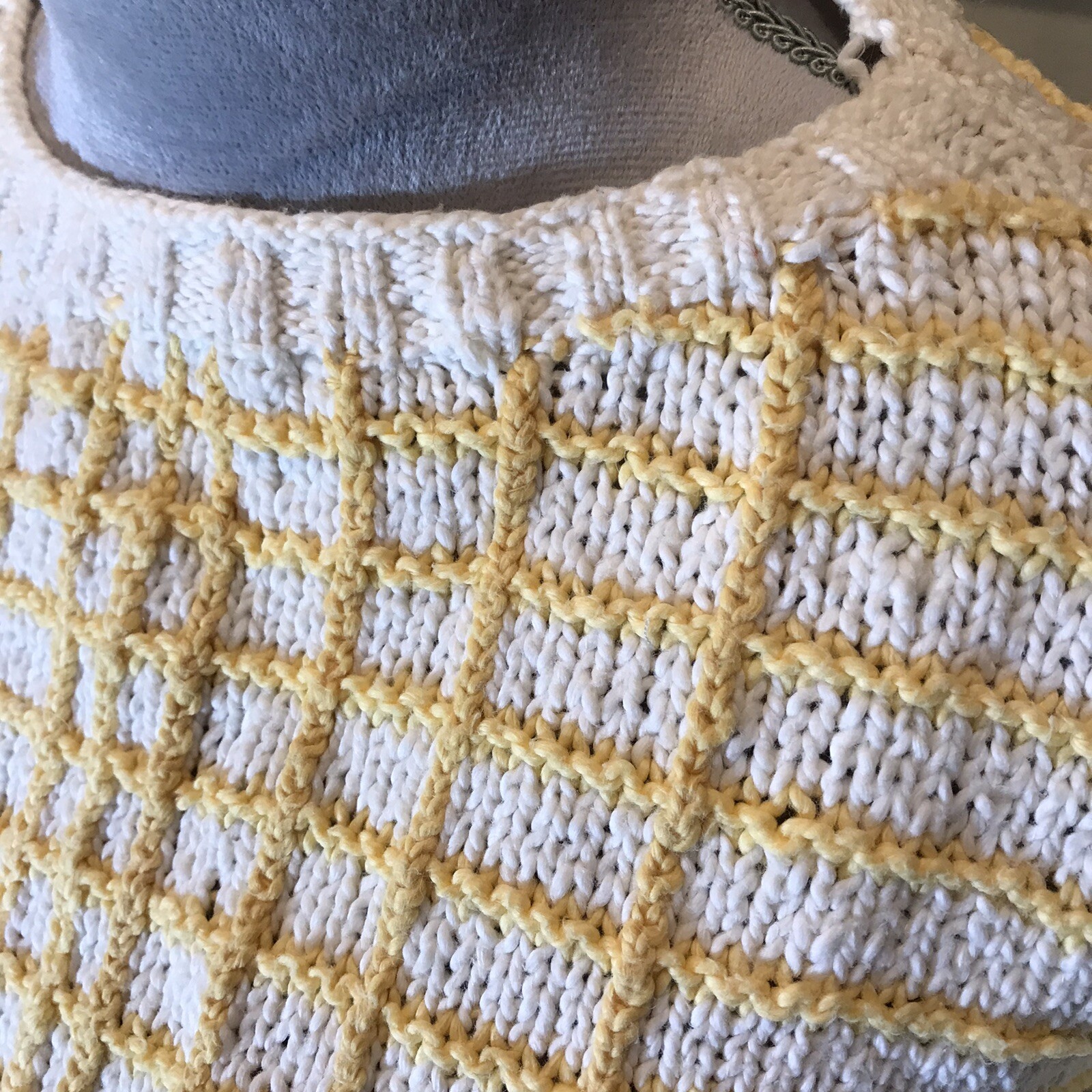 Vintage Winter Sun Sweater Womens Yellow White Cotton Size L