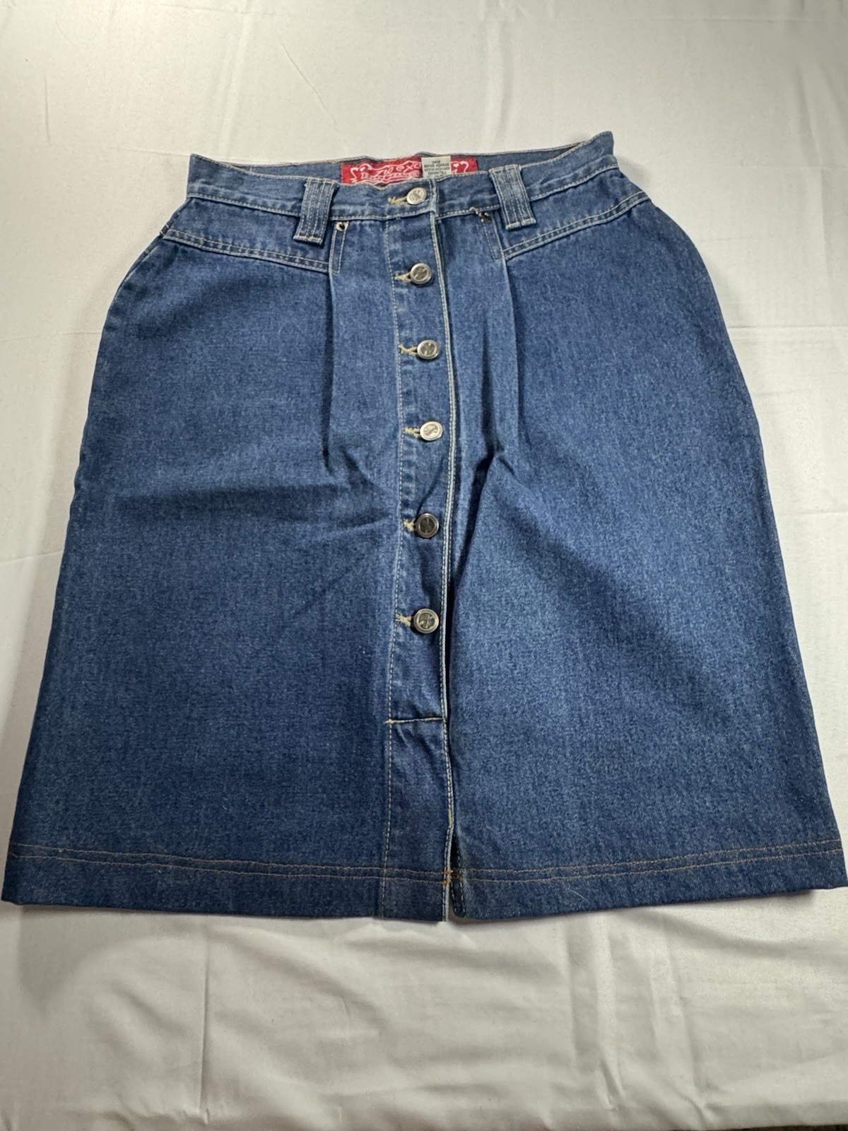 Vintage No Excuses Denim Straight Skirt Femme Fatale Button Front Pleated 9/10