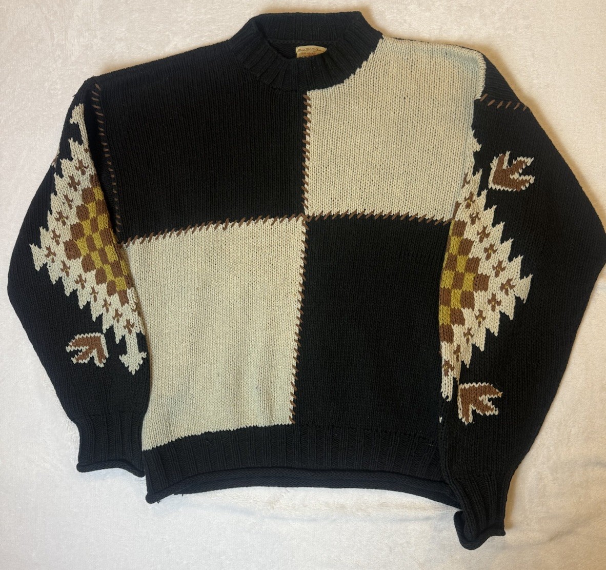 BASCO VINTAGE HAND KNIT SWEATER PULL OVER 58% SILK 42% COTTON BROWN TONES Large