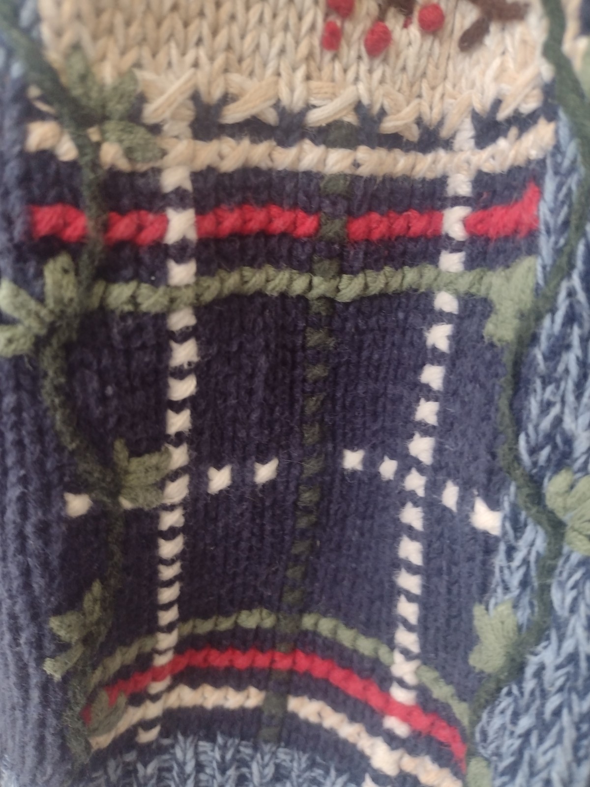Nutcracker Ramie Cotton Blue Patchwork Cardinal Holiday Sweater Medium