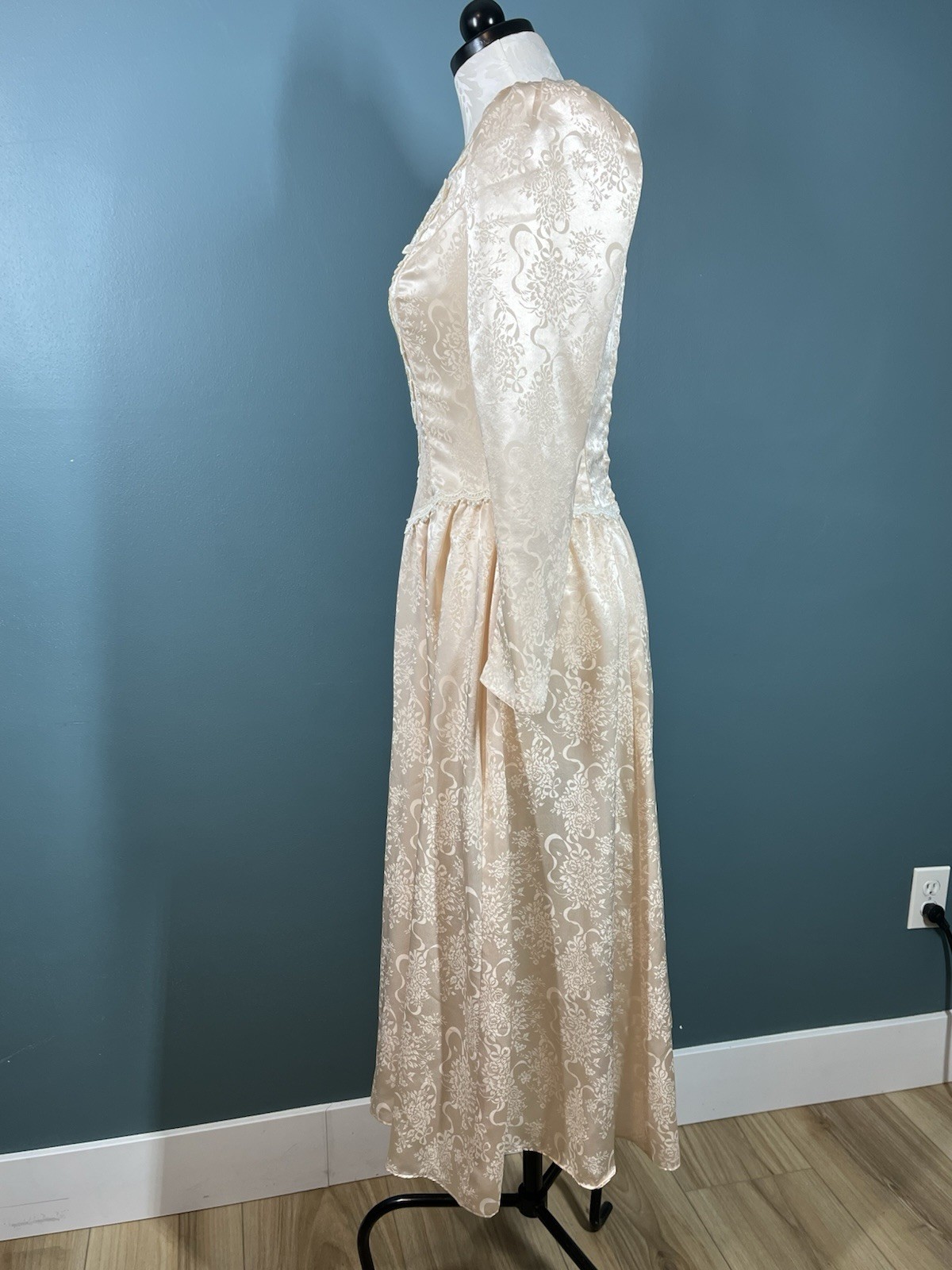 Vintage Scott McClintock Victorian Brocade Dress Peach Glitter Cottage Core Sz 4