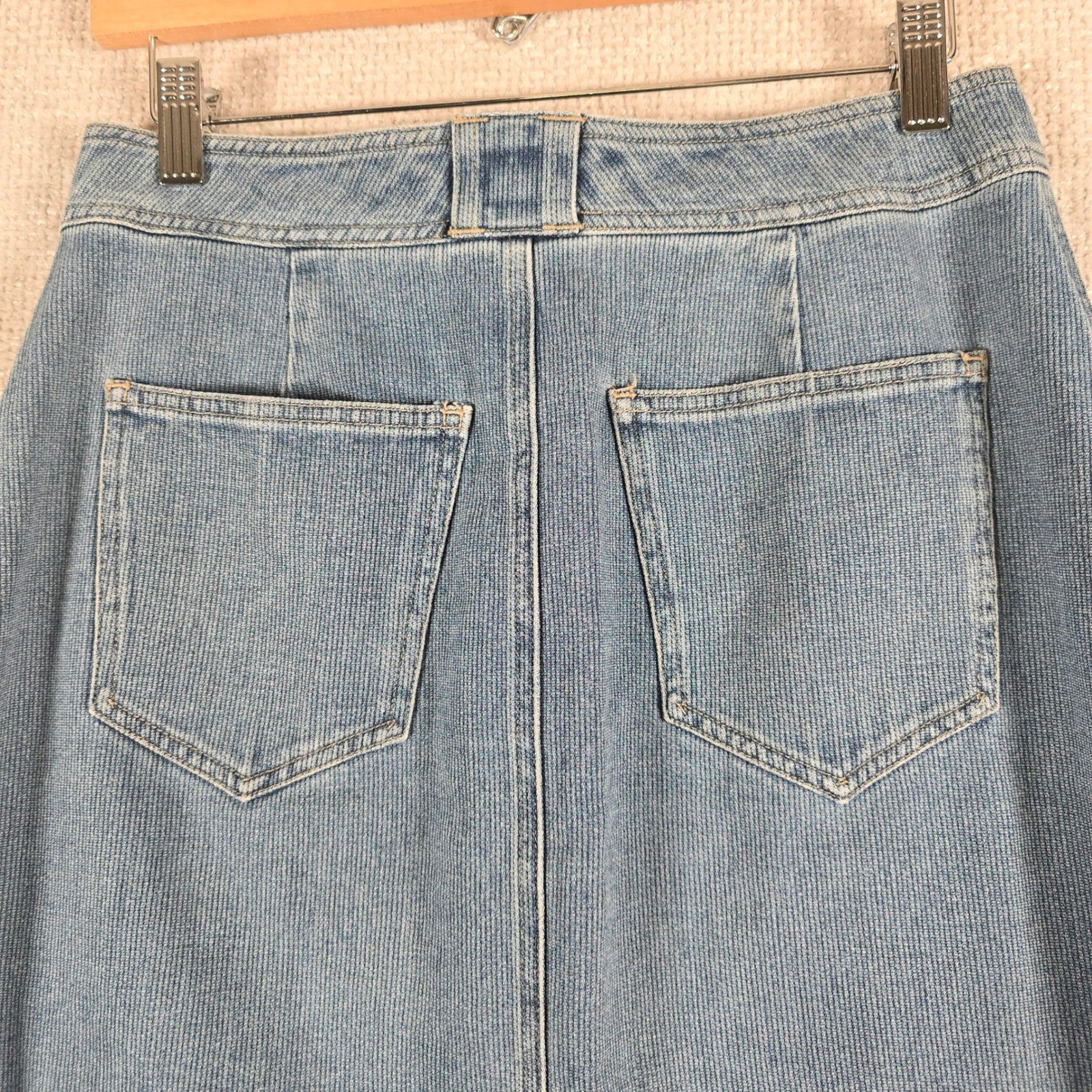 Vintage St Johns Bay Denim Maxi Skirt Blue Textured Cotton Size 8 28W 35L