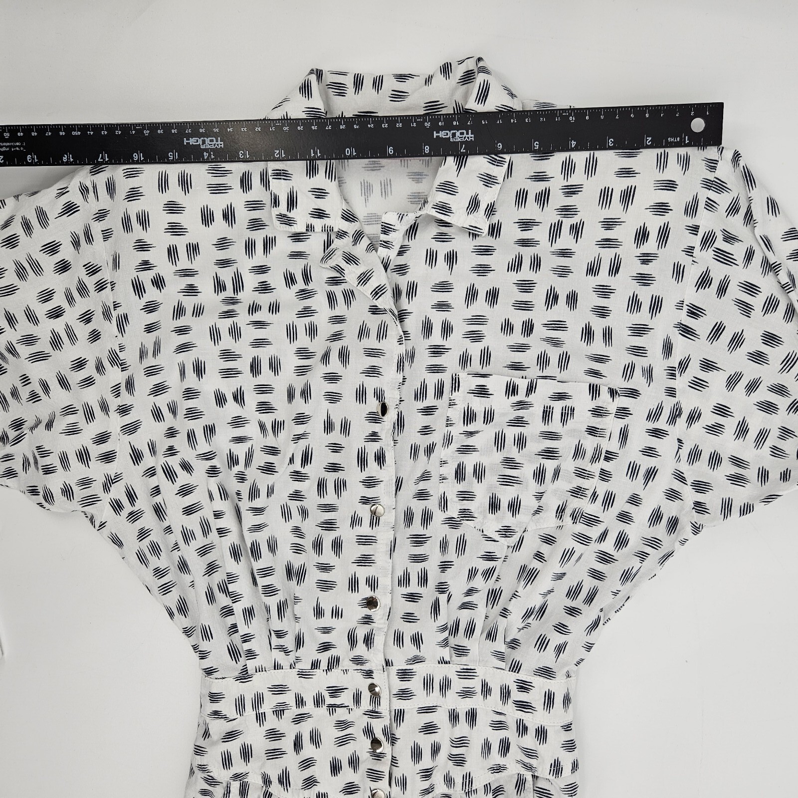Vintage 80s FADS Cotton Jumpsuit Women’s size 9/10 White Print Shoulder Pads USA