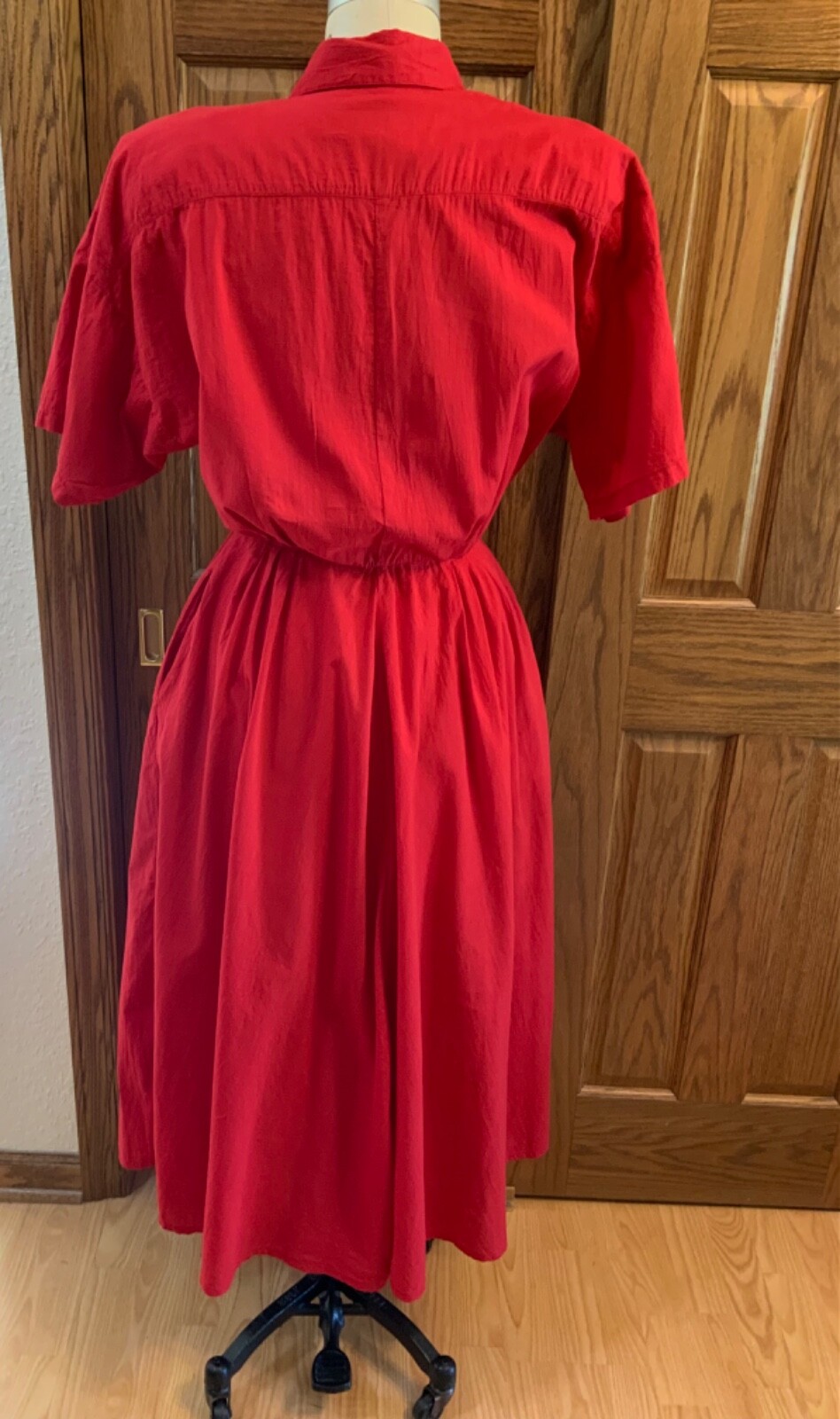 RARE VINTAGE WOMEN’S RED BUTTON FRONT COTTON? NORMA KAMALI SZ 10 DRESS 80’S