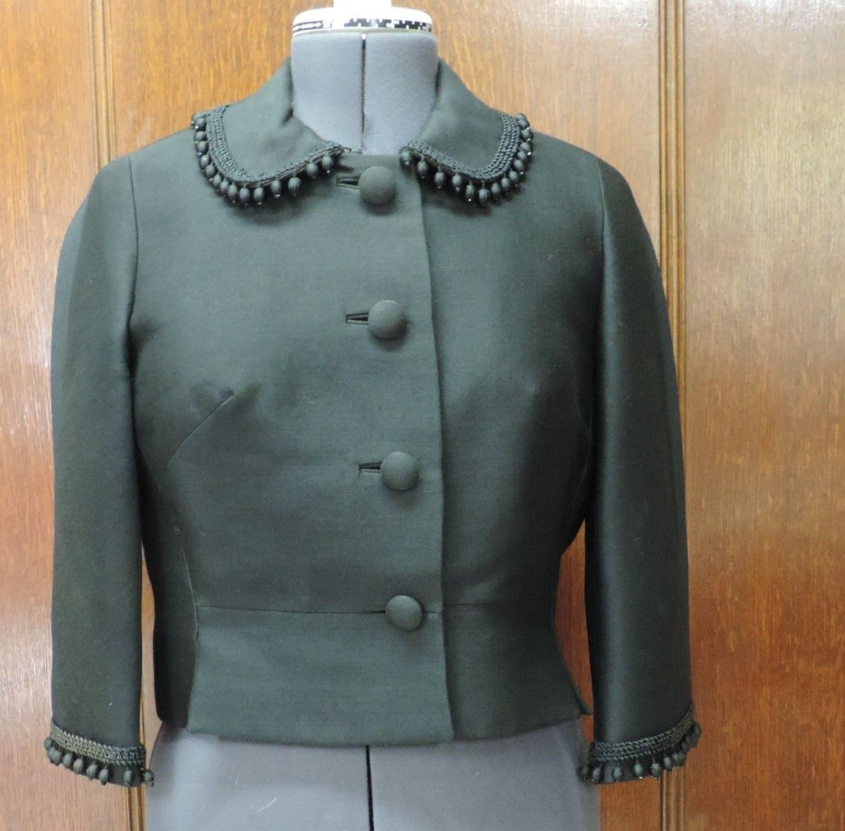 1960’s Bartelstein’s Black Wool w/Braided/Beaded Trim Short Jacket B39
