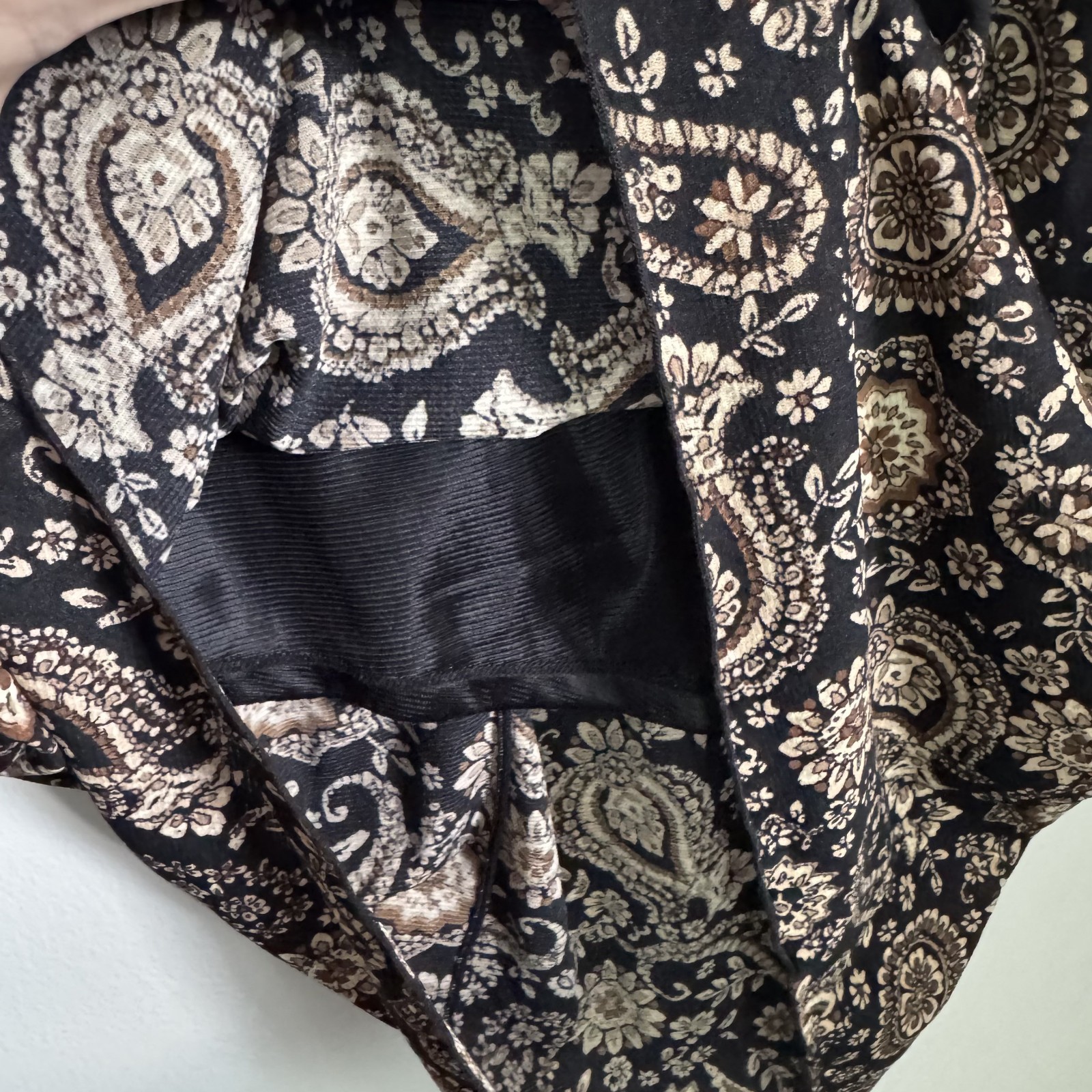 Vtg 90s Paisley Hi-Low Hem Midi Dress Womens Medium 8/10 Black Brown Boho Grunge