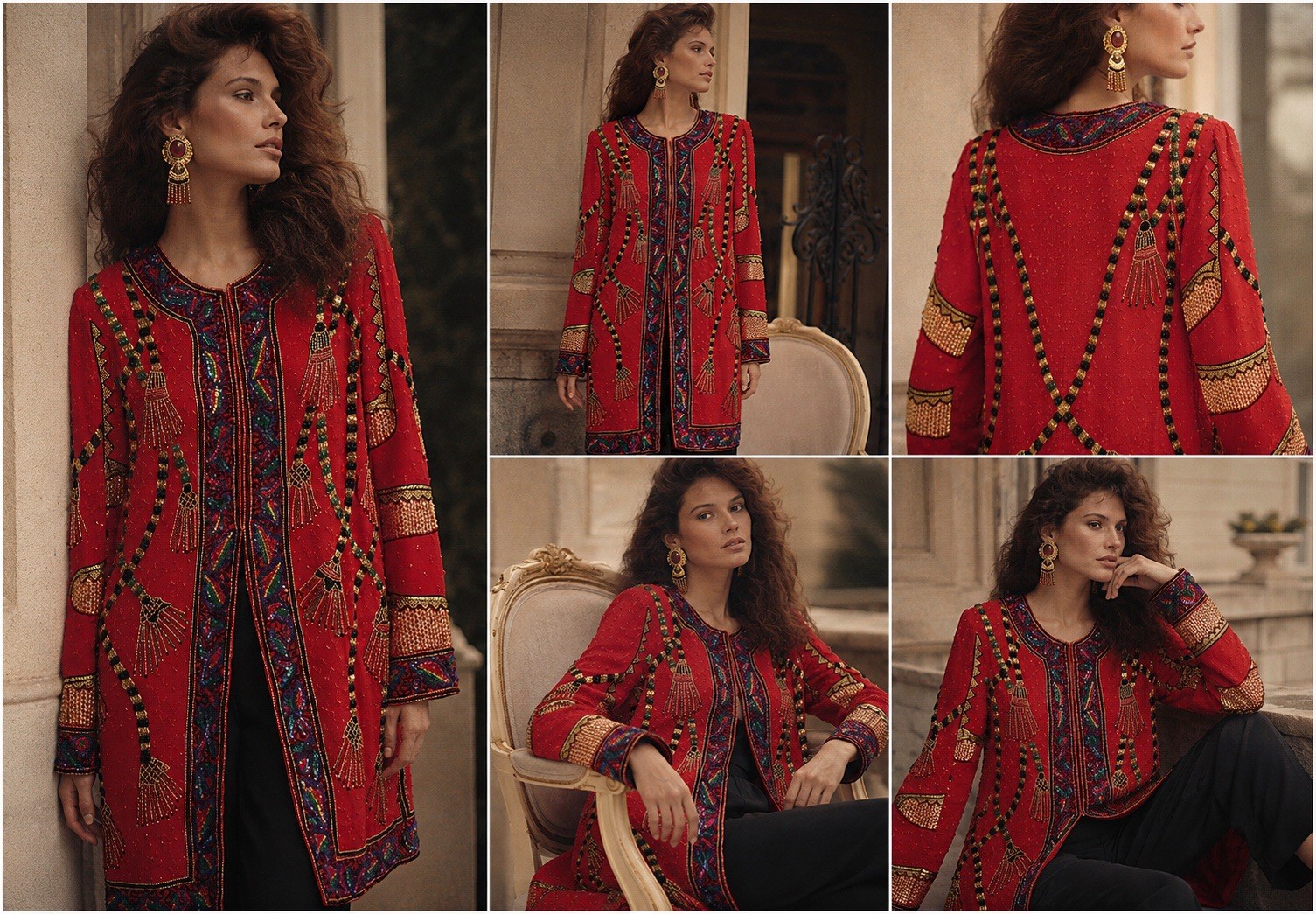 Vintage I. Magnin 100% Silk Red Beaded Sequin Evening Jacket India Size S