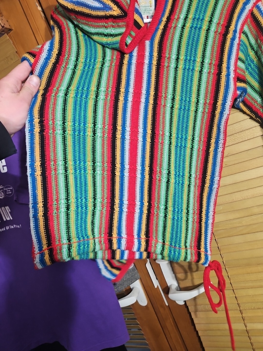 True Vintage 60s Helen Sue Loop Collar Hippie Rainbow Boho Hoodie Pullover Shirt
