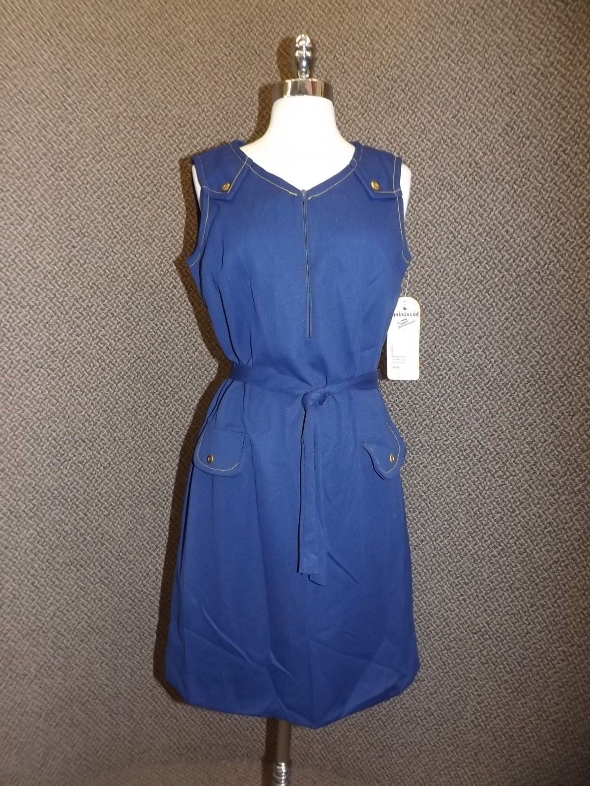 Vtg 1960s NEW Retro Atomic Navy Blue Zip Front Sleeveless Scooter Dress 11/12