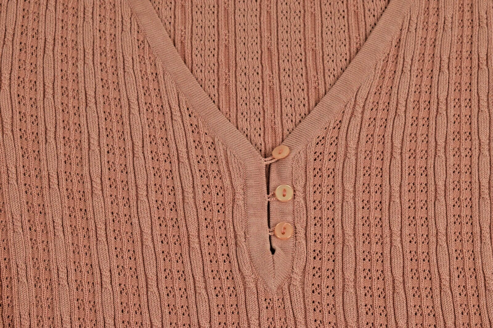 Vintage Knit Top Liz Size XS 90s Salmon Pink Silk Rayon Textured Henley Fitted