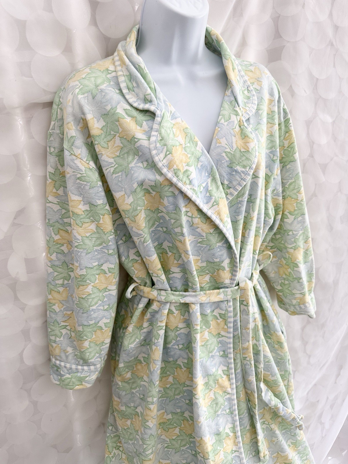 VTG 100% Cotton LONG Robe L Talbots Blue Yellow Green Cottage Country TURKEY