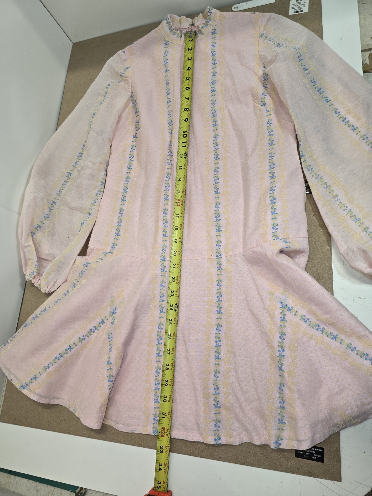 Vintage handmade Pink cotton blue accented Dress