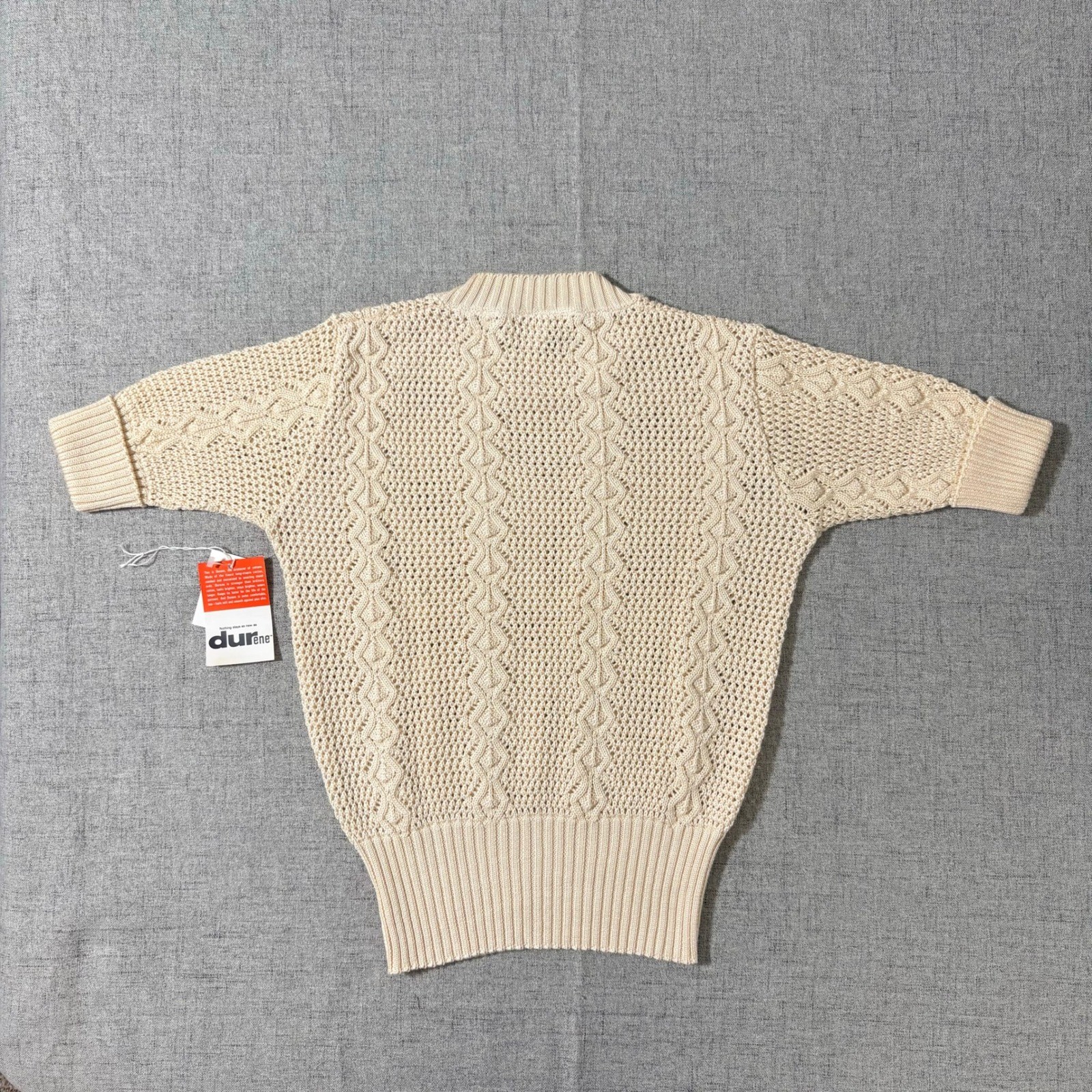 Vintage Vivanti Short Sleeve Cable Knit Sweater Durene Cotton Cream Small NWT