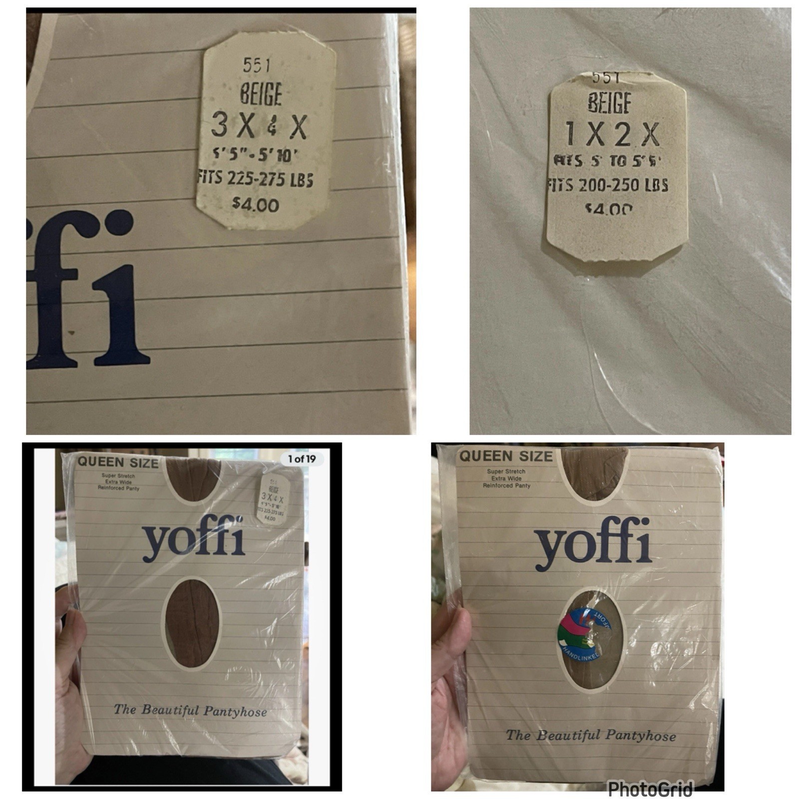 New Yoffi Pantyhose Beig Sz Qn 1-2X 5′-5’5″ 200-225 lbs. Nylons NOS NIP Seal