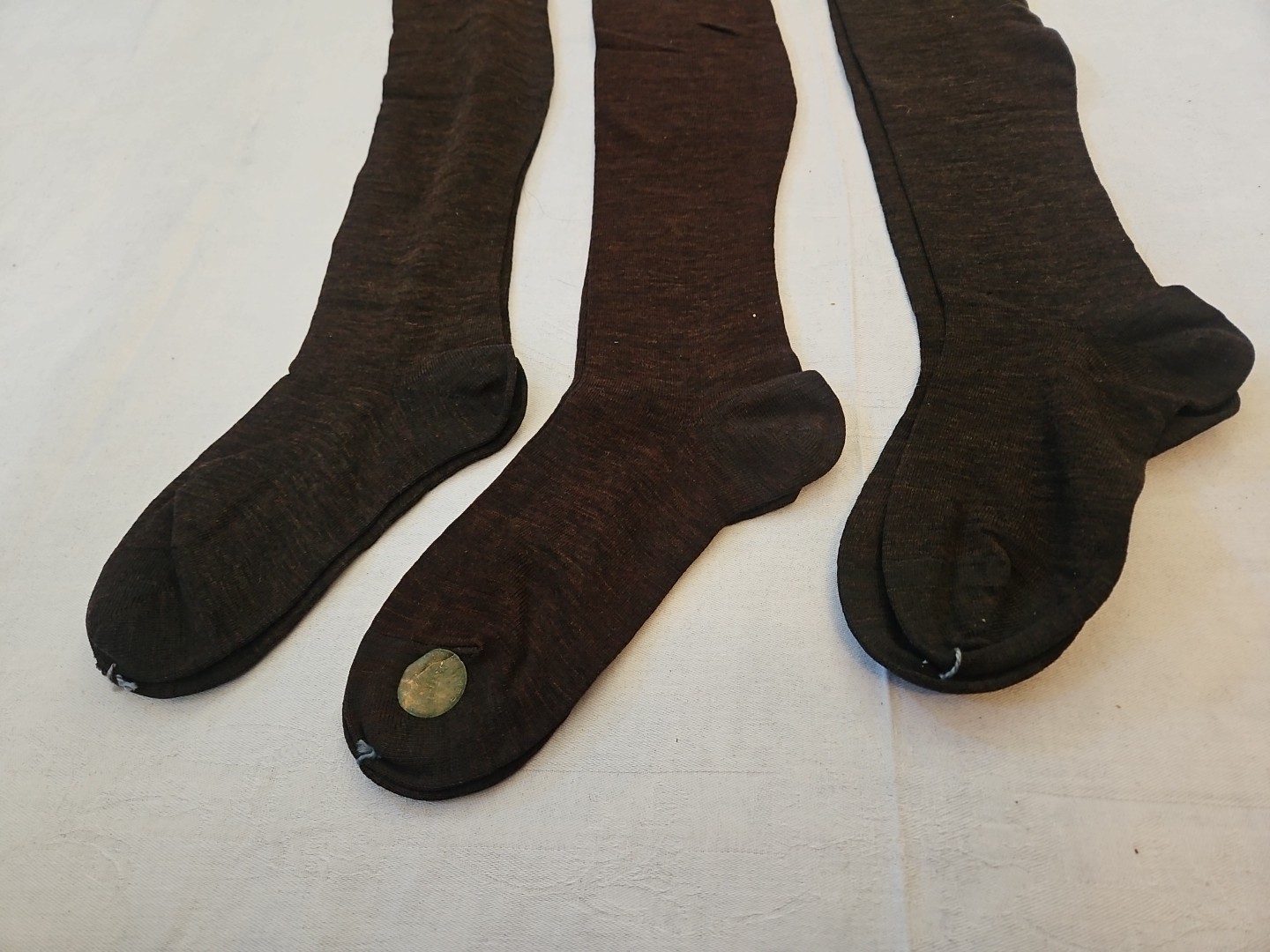 3 Pairs 1920s NOS Vintage Hosiery Stockings Cotton Wool Thigh High Brown