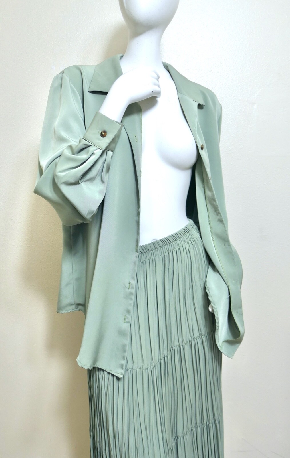 Vintage J Suzette Jade Slink Microfiber Broomstick Maxi Skirt Blouse Set dress