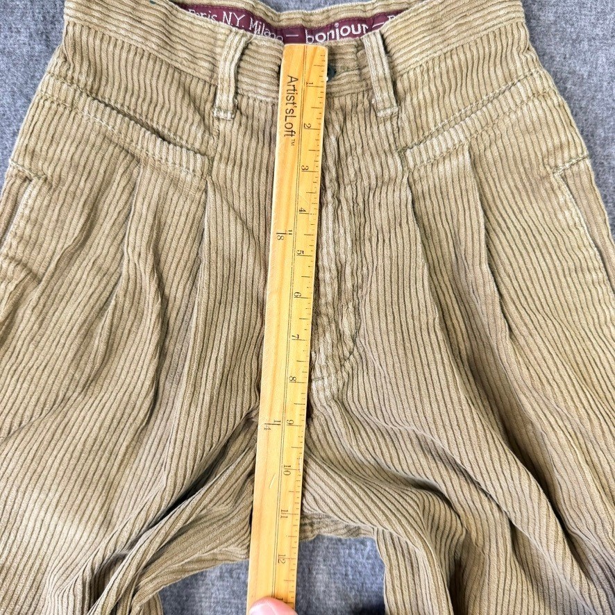 Vintage Bonjour Corduroy Pants Womens 3/4 Tan Khaki High Waisted Pleated Tapered