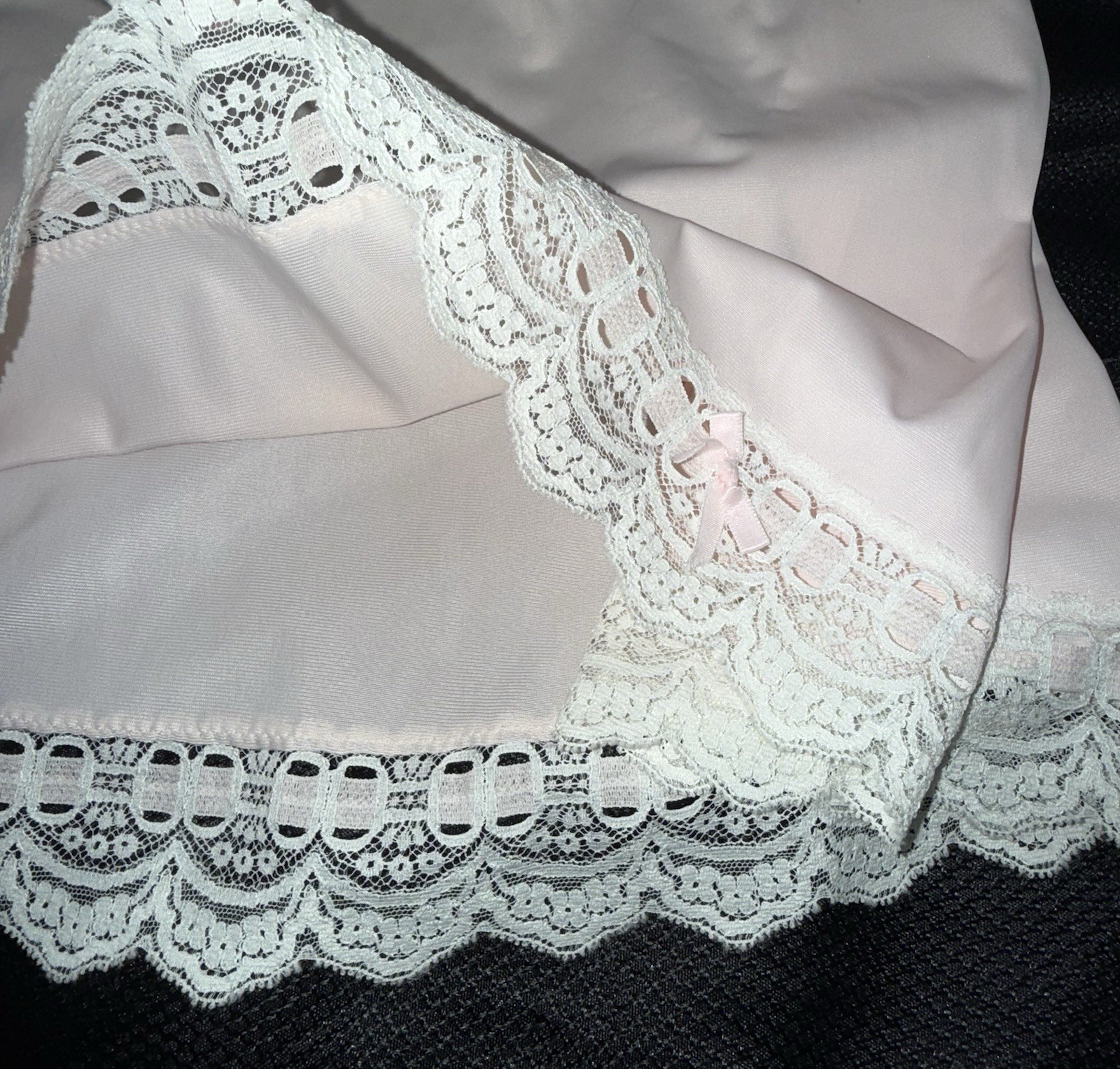 Vtg Olga Half Slip Camisole Cami Top Set Secret Hug Lace Band Pink White S 32 34
