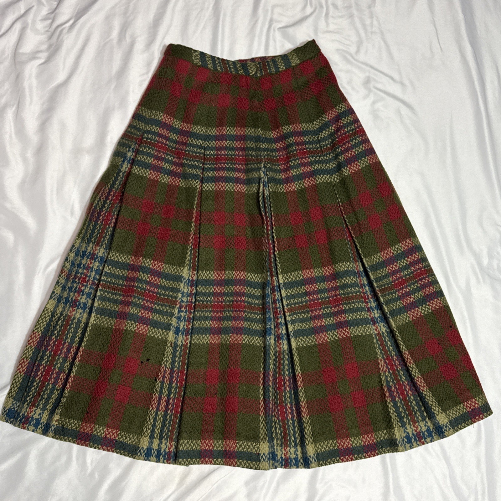 1950’s Wool School Girl Skirt Tartan Plaid Preppy Rockabilly Punk Sz Small READ