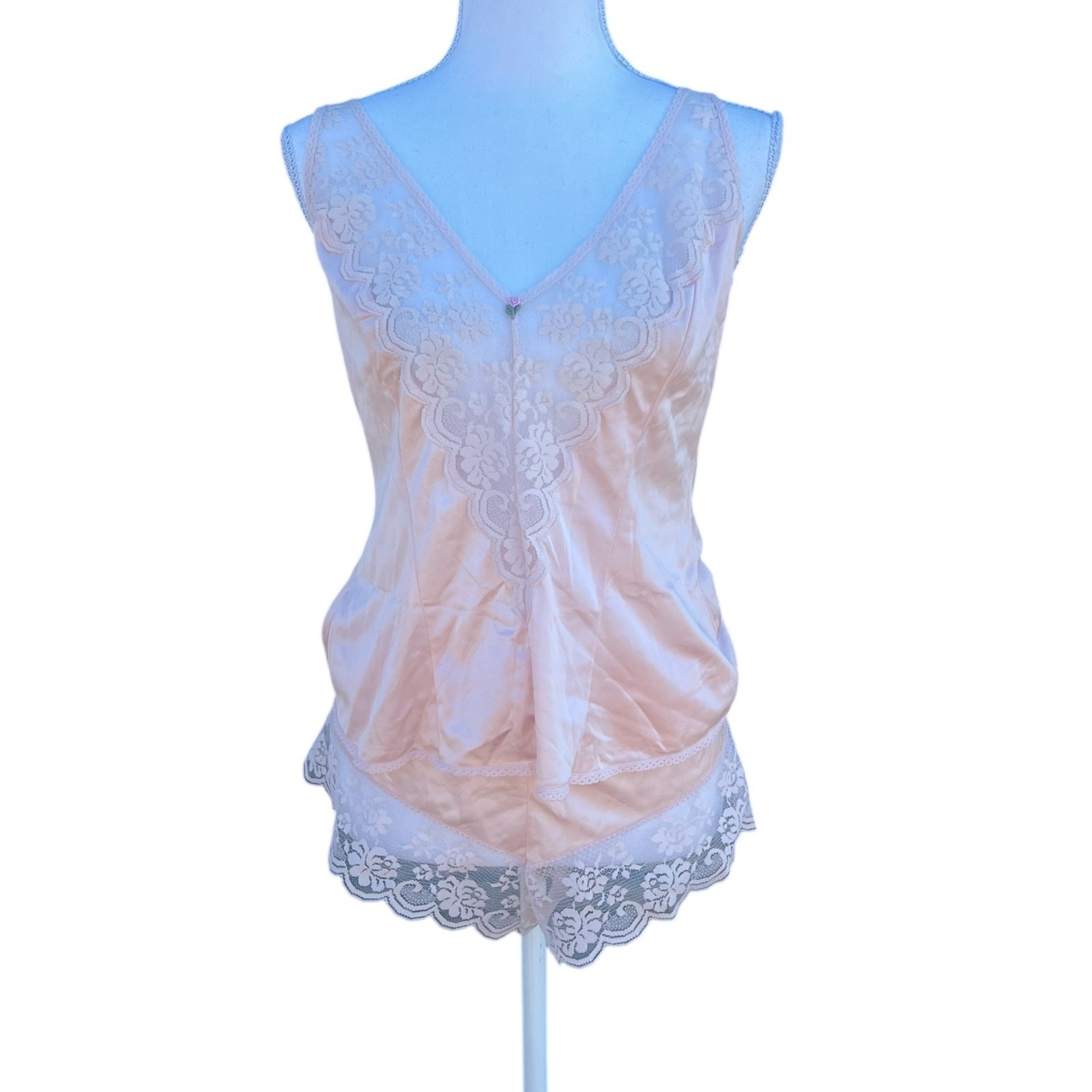Maidenform Women’s Satin Shorts Chantilly Lace Camisole Pink Vintage Size 5/36