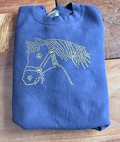 Vintage Navy Blue Appliqué Gems Horse Jerzees Large Crewneck Sweatshirt 90’s