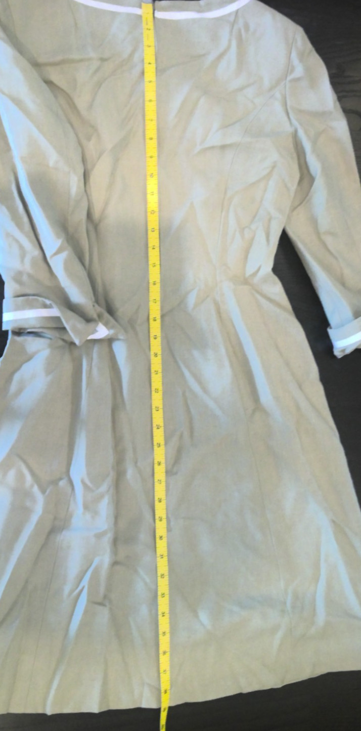 Vintage Pauline Trigere Zip Beige Dress White Stripe detail Neiman Marcus Sz 10