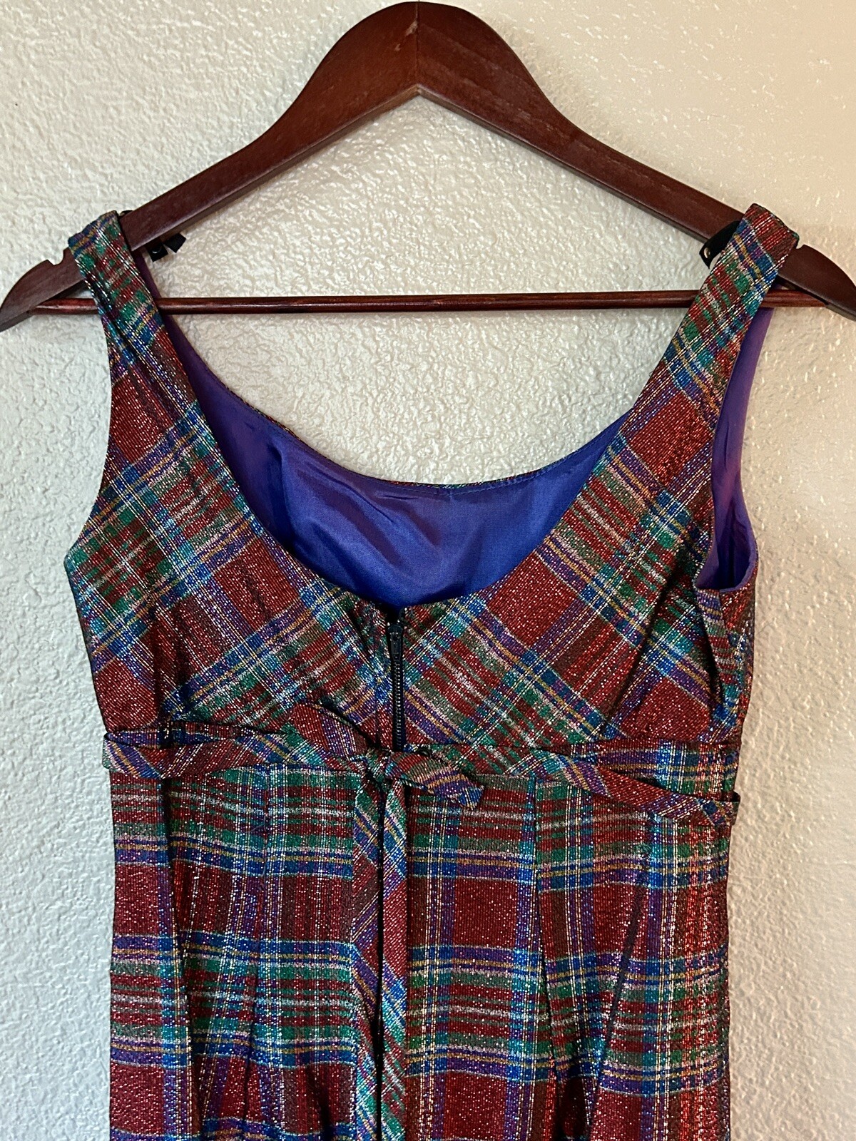 Vintage 50s Peter Robinson Plaid Empire Waist Holiday Party Dress US Size 4