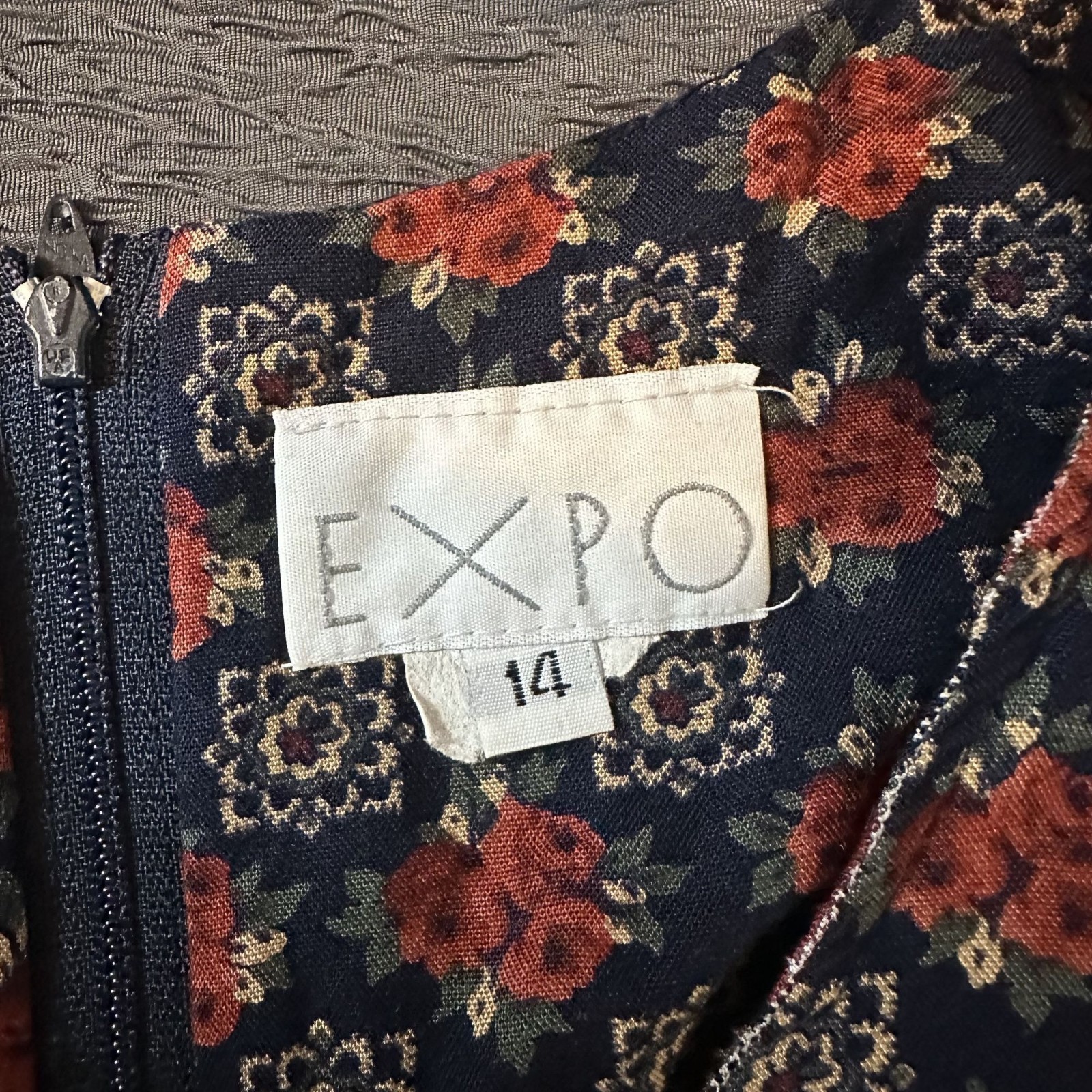Vintage EXPO Dress From The 1980’s With Zipper & Tie Back in Size 14