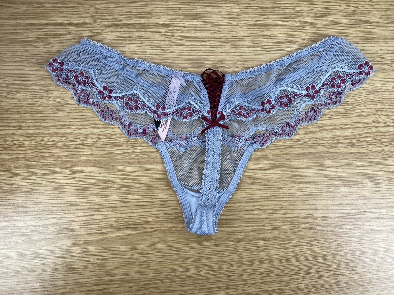 VICTORIA’S SECRET Sexy Little Things Blue Tie Laced Up Back Thong Vtg Small Blue