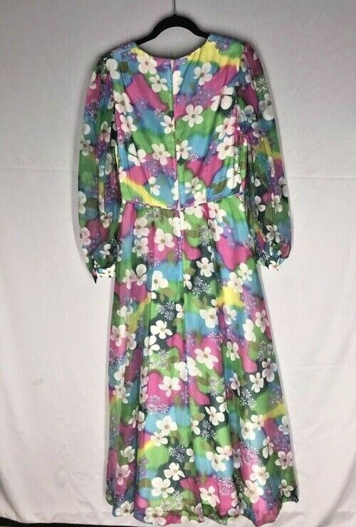 Vintage 60s/70s Flower Lounge Dress By Conrad Lingerie w/Zipper Back