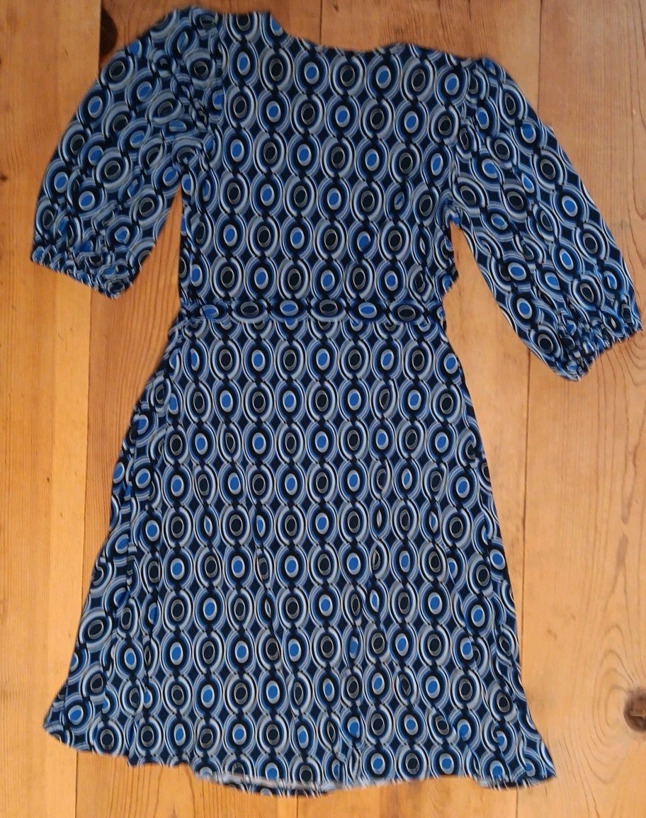Bisou Bisou Michele Bohbet Womens 4 A Line Wrap Dress Puff Sleeve Blue Geometric