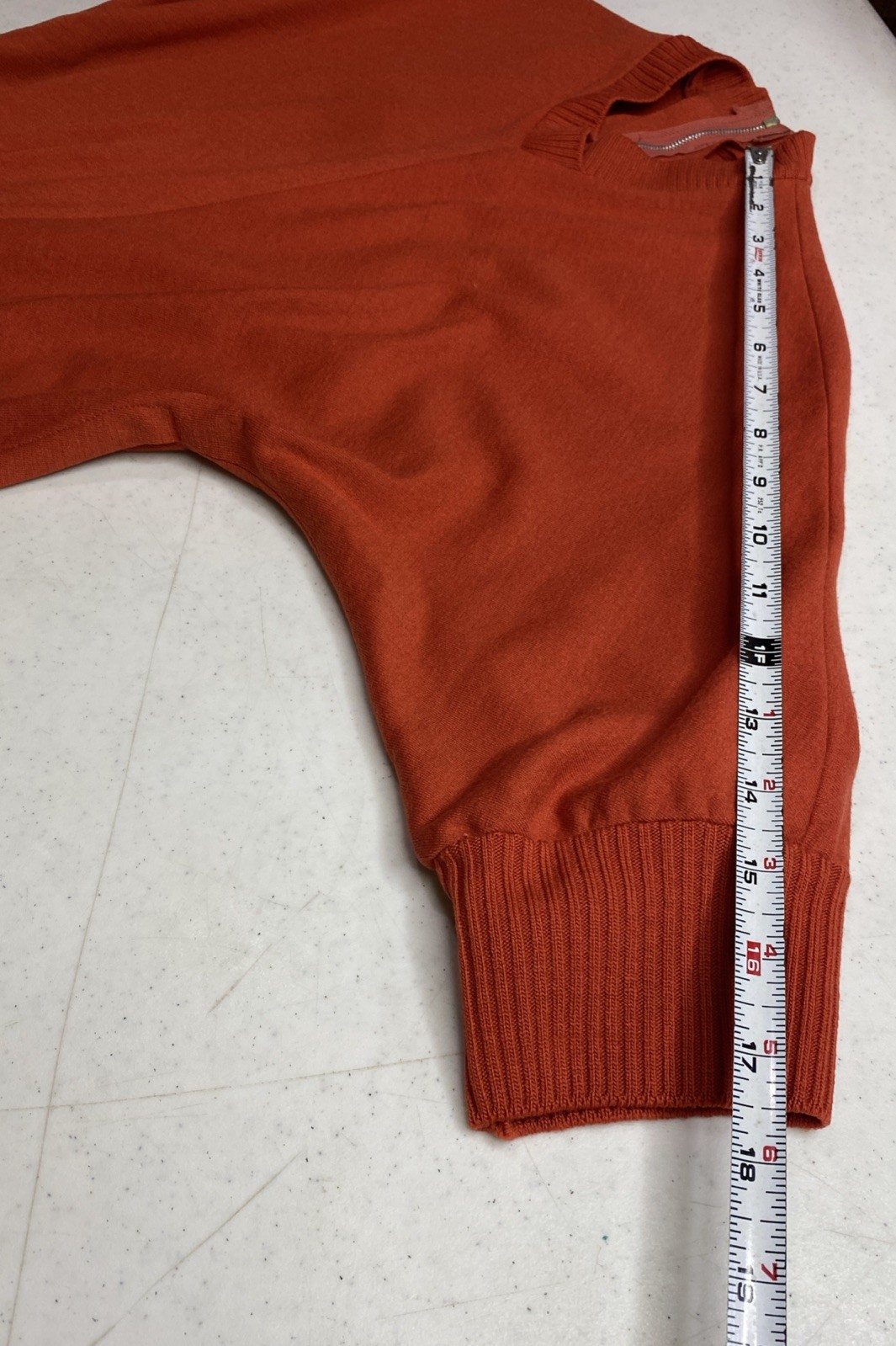 Vtg 60s Mod Marion McCoy Wool Orange Dress 3/4 Sleeve MIDI Pencil Secretary
