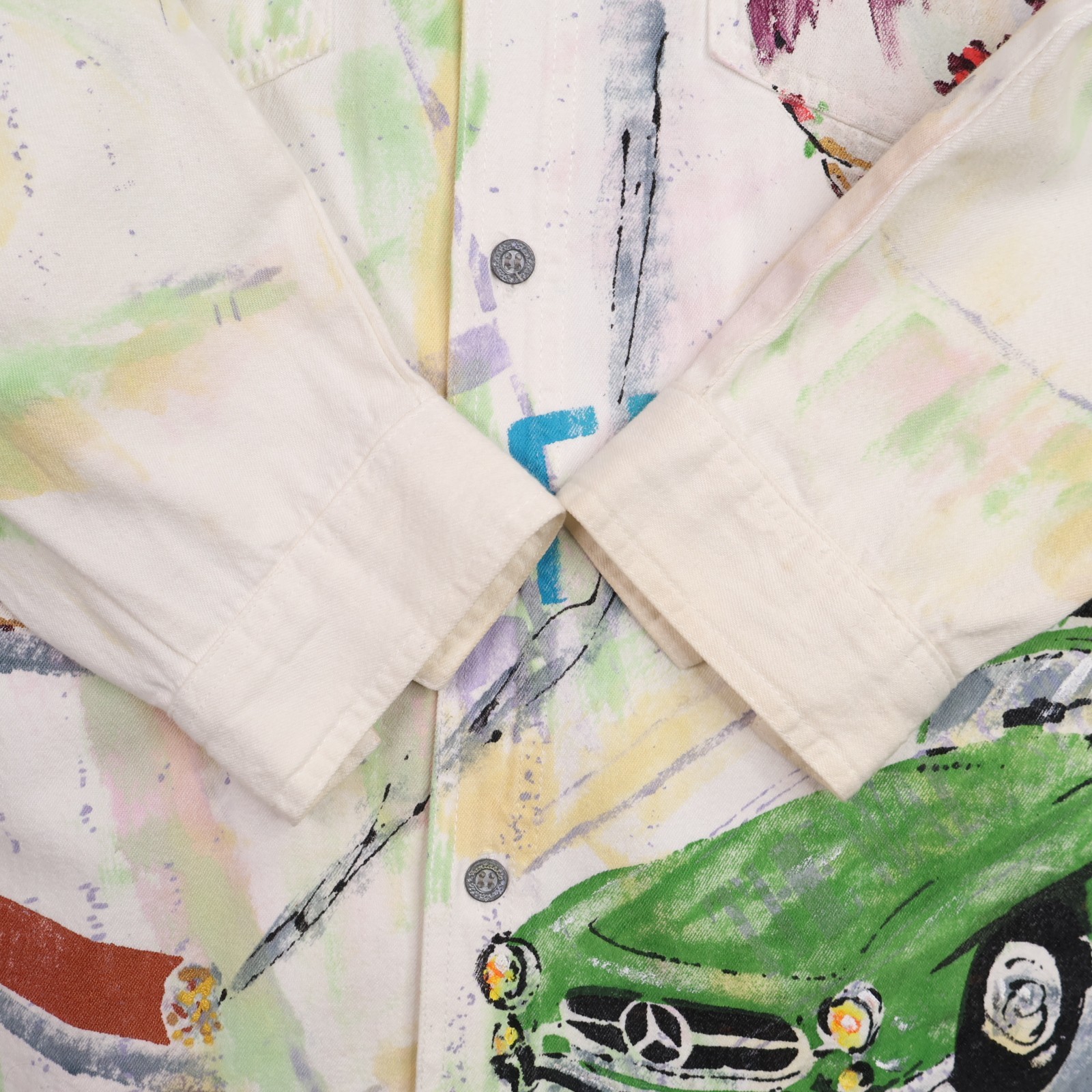 Vintage Marguerita Shirt Size S Hand Painted Art Button Up Coffee Mercedes Benz