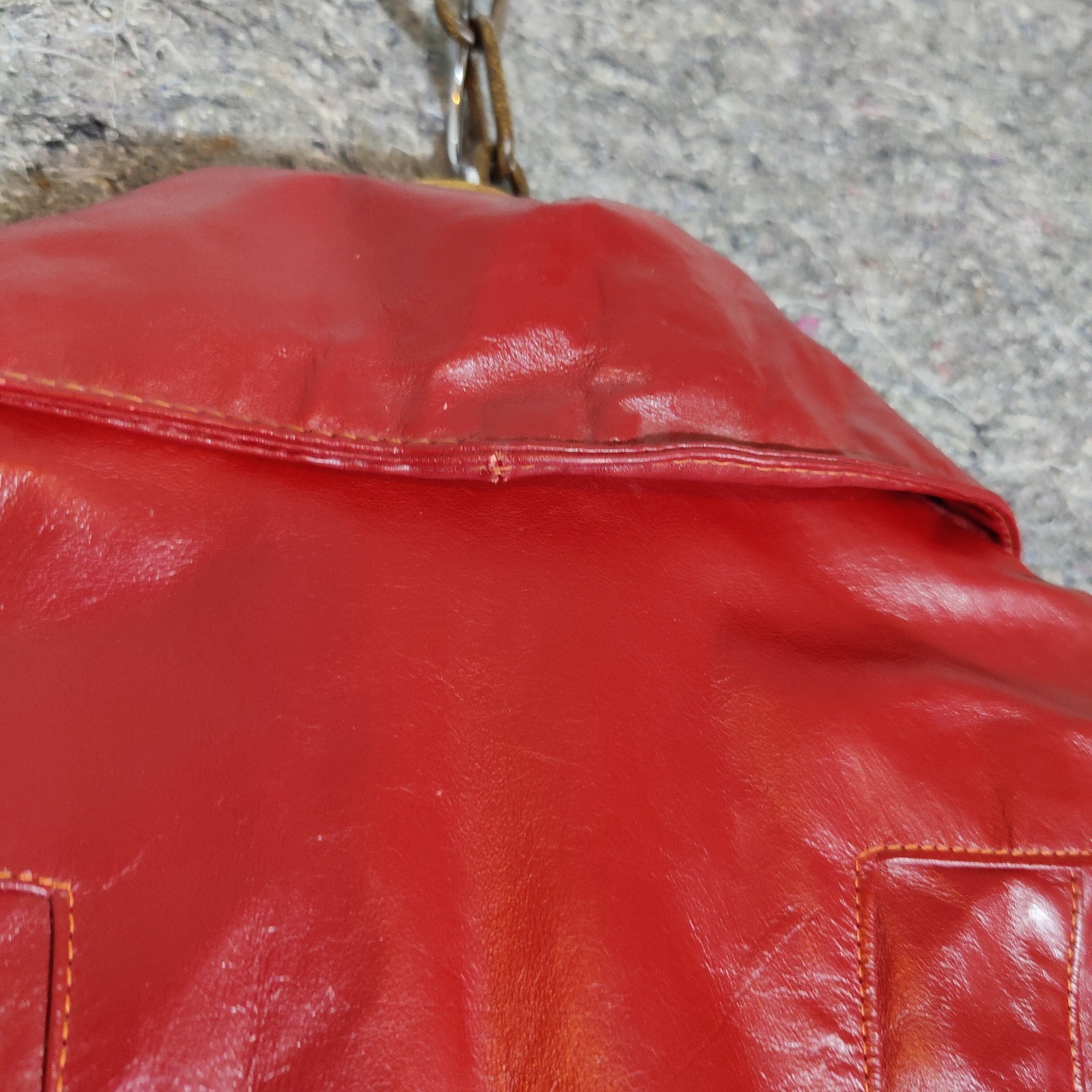 Vintage Dorby Casuals Red Leather Trench Coat Women 11-12 Mid Length 70s Style