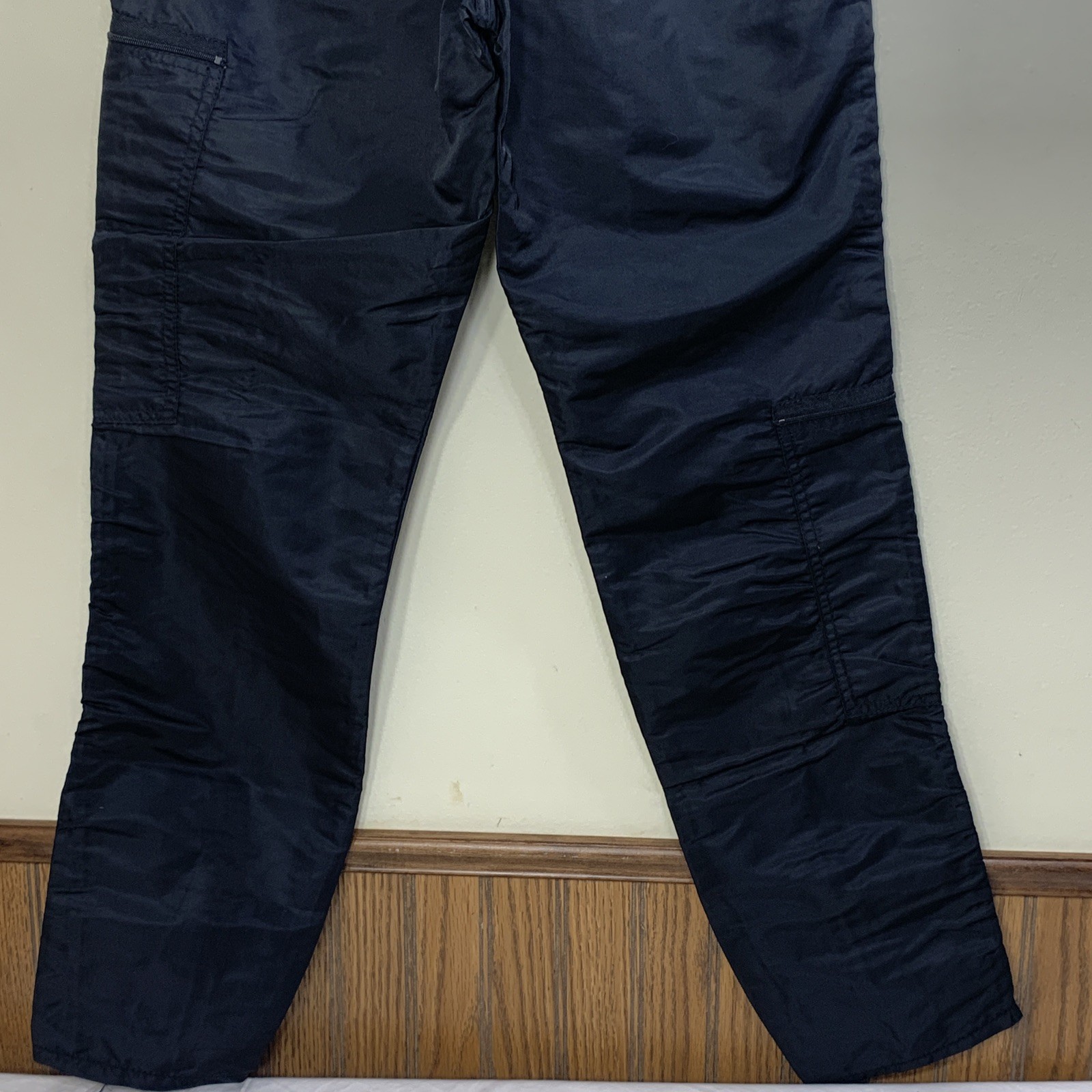 Iconic 80’s Black Parachute Pants Nylon Cargo 6 Pockets Zip Leg Size 7-8