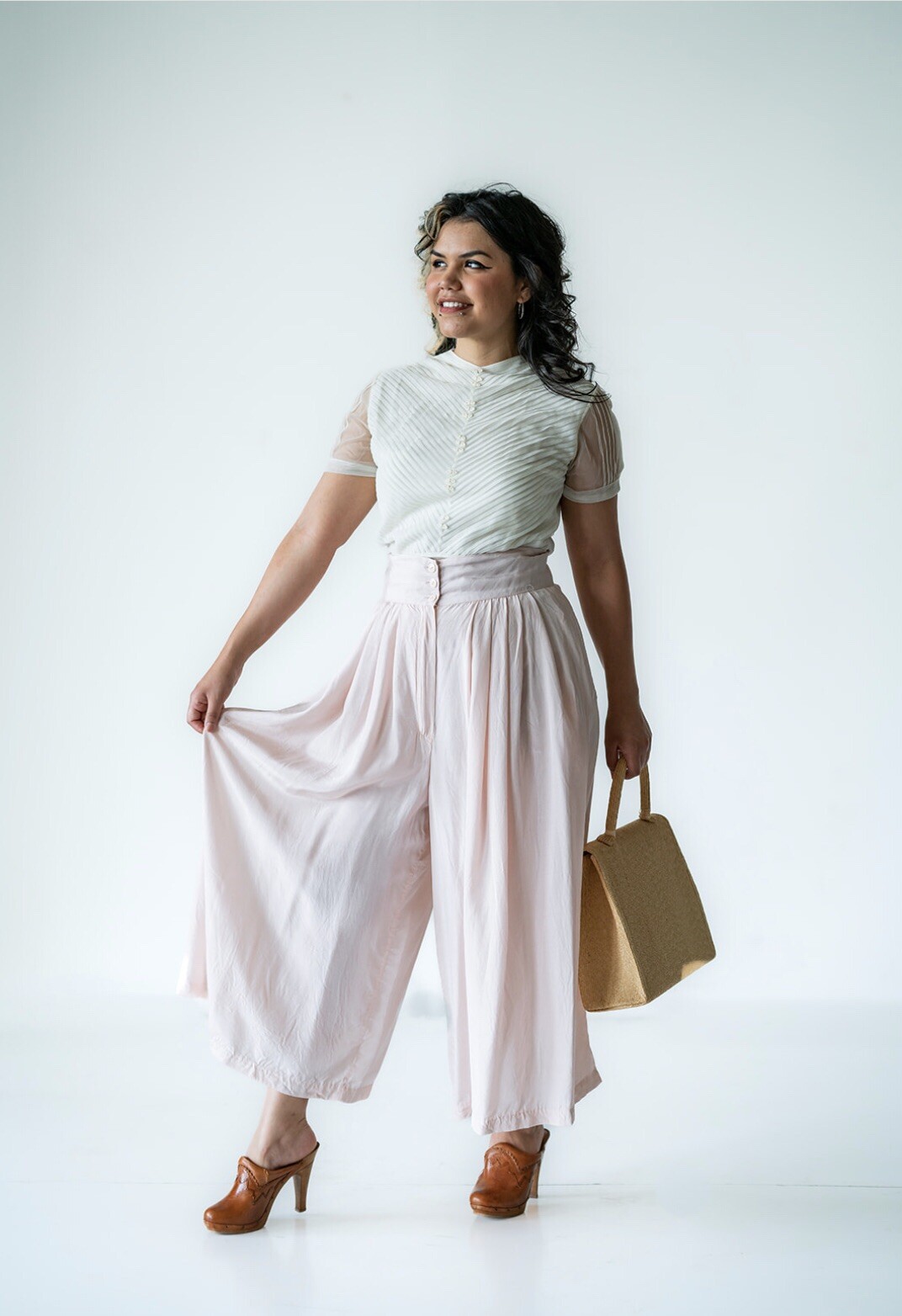 Sweet Vintage 1950’s Ivory Chiffon Penny Potter Micropleat Top, XS/S